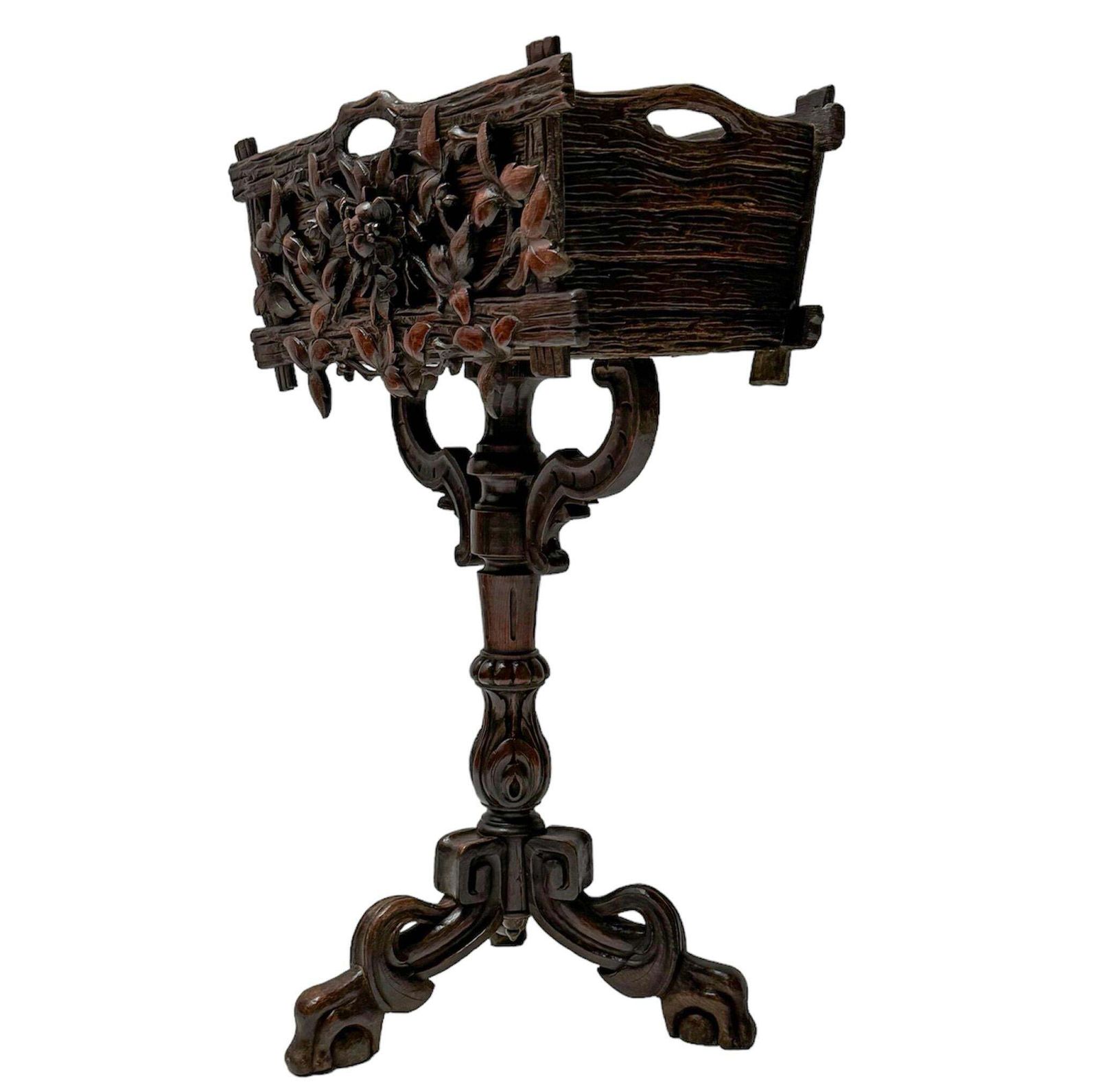 French Carved Fruitwood  Black Forest Planter Or Jardiniiere, 1880s photo Garden Decor