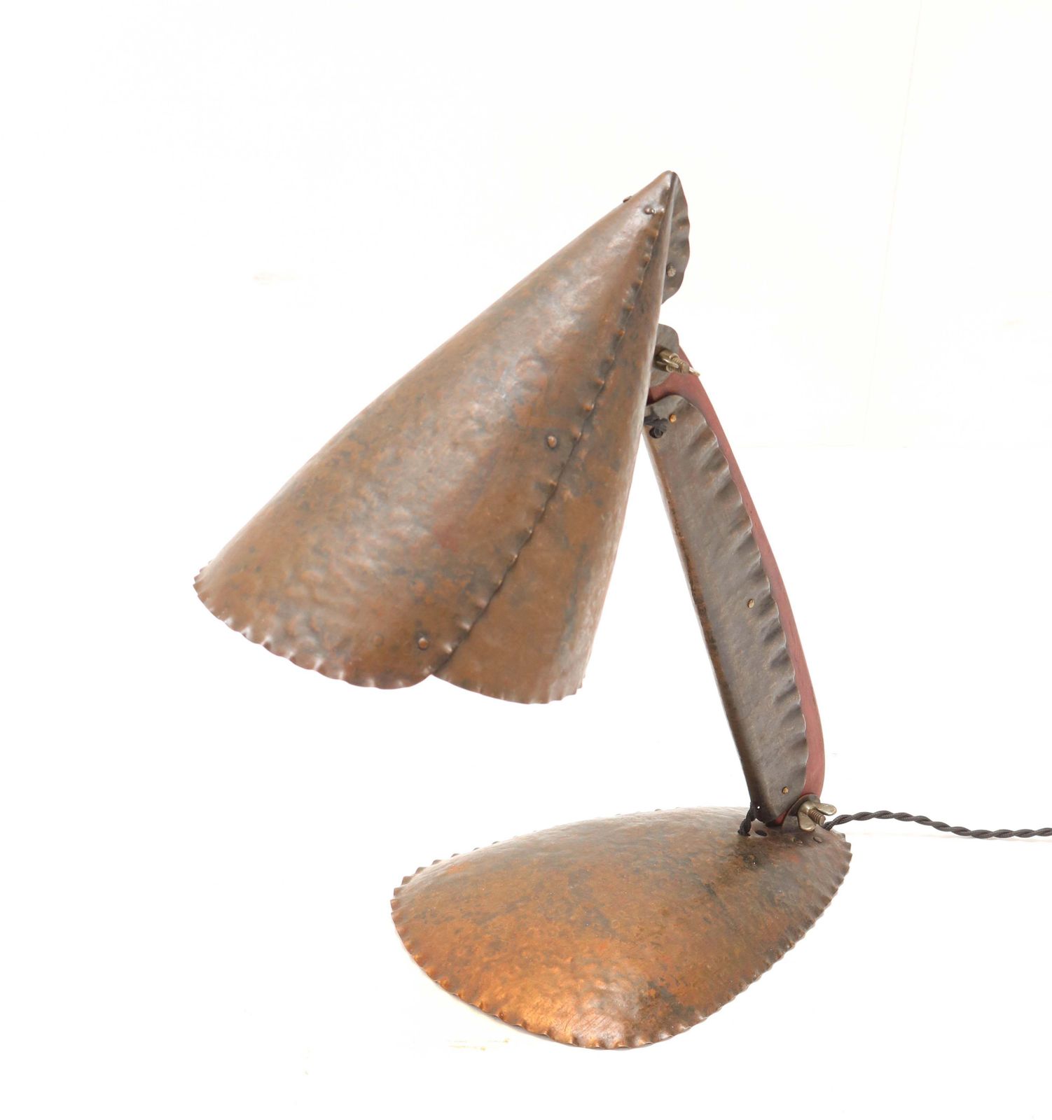 Hammered Metal Art Deco Amsterdam School Table Lamp By Johan Verhey, 1930s photo vintage
