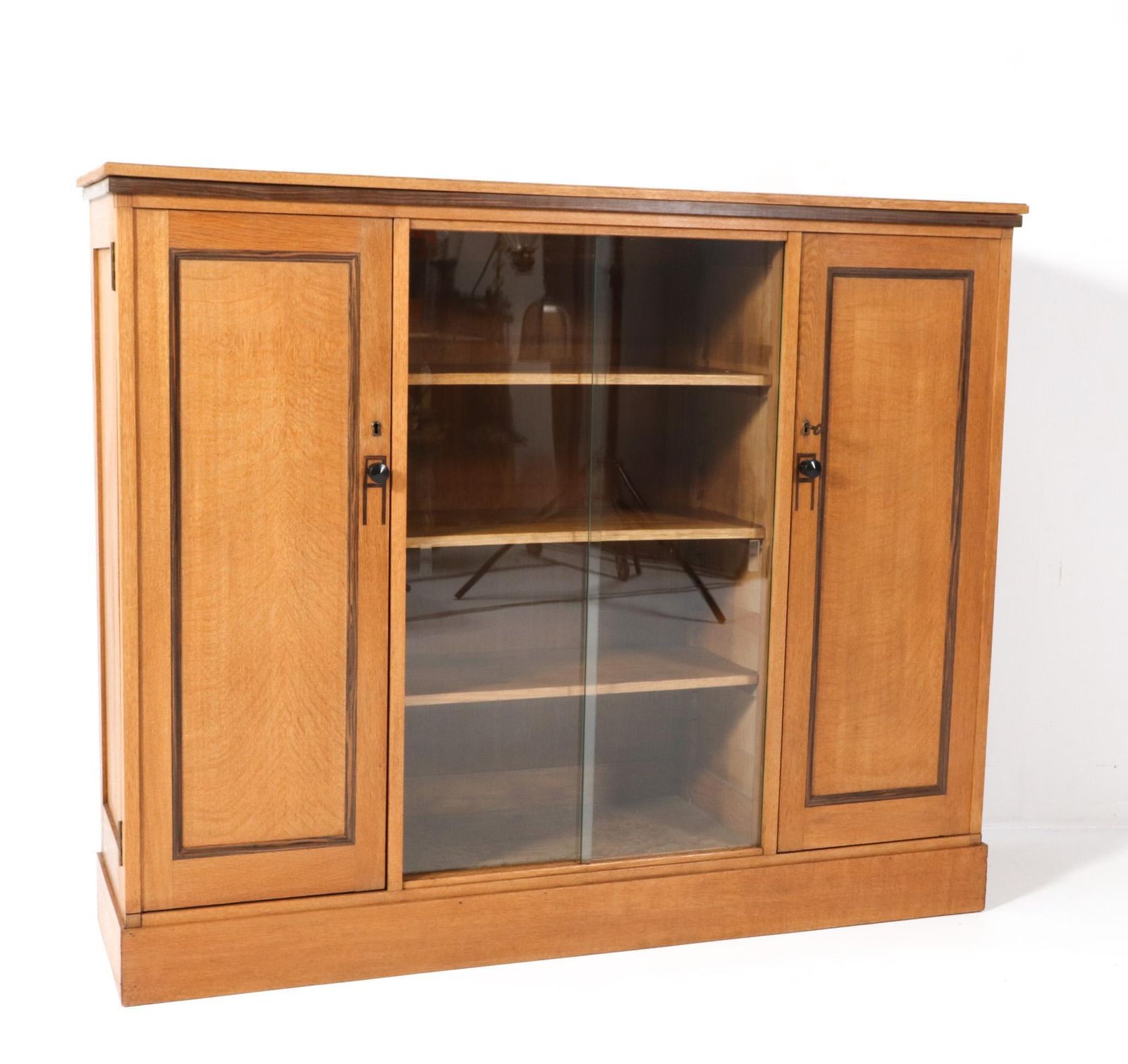 Art Deco Modernist Bookcase With Glass Sliding Doors, 1920s photo for sale