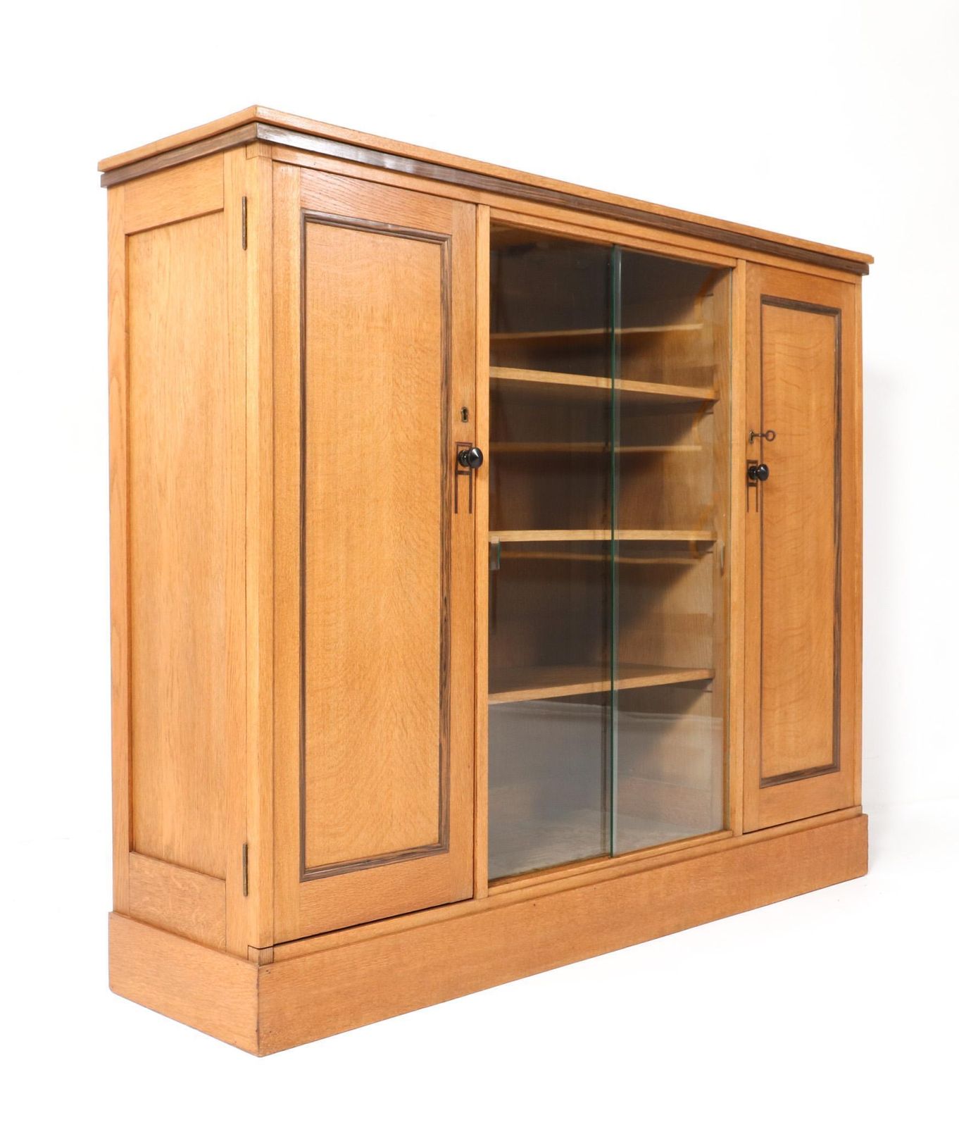 Art Deco Modernist Oak Bookcase With Glass Sliding Doors, 1920s photo buy