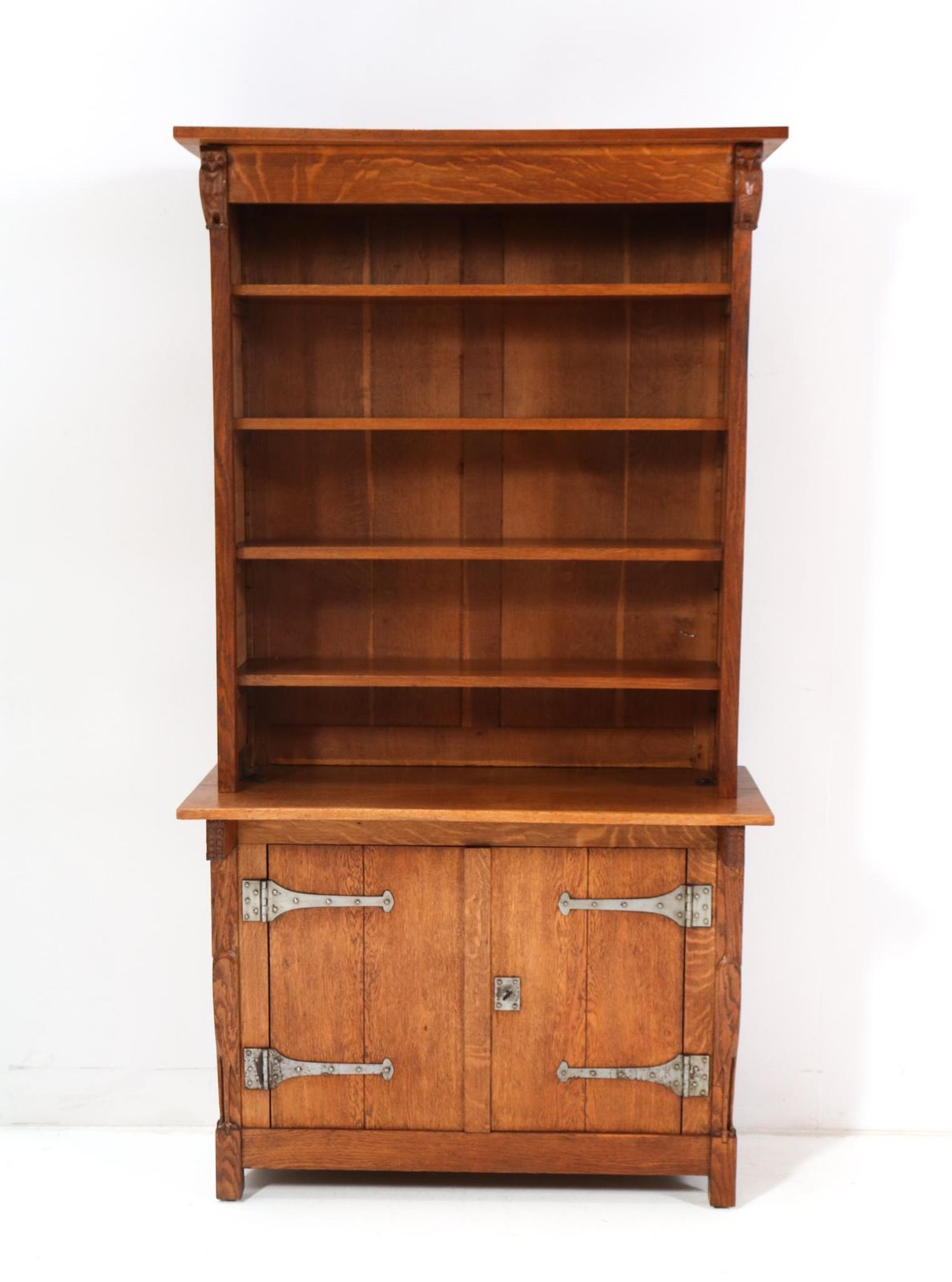 Oak Arts & Crafts Two Piece Bookcase By Alexander J. Kropholler, 1890s photo Furniture