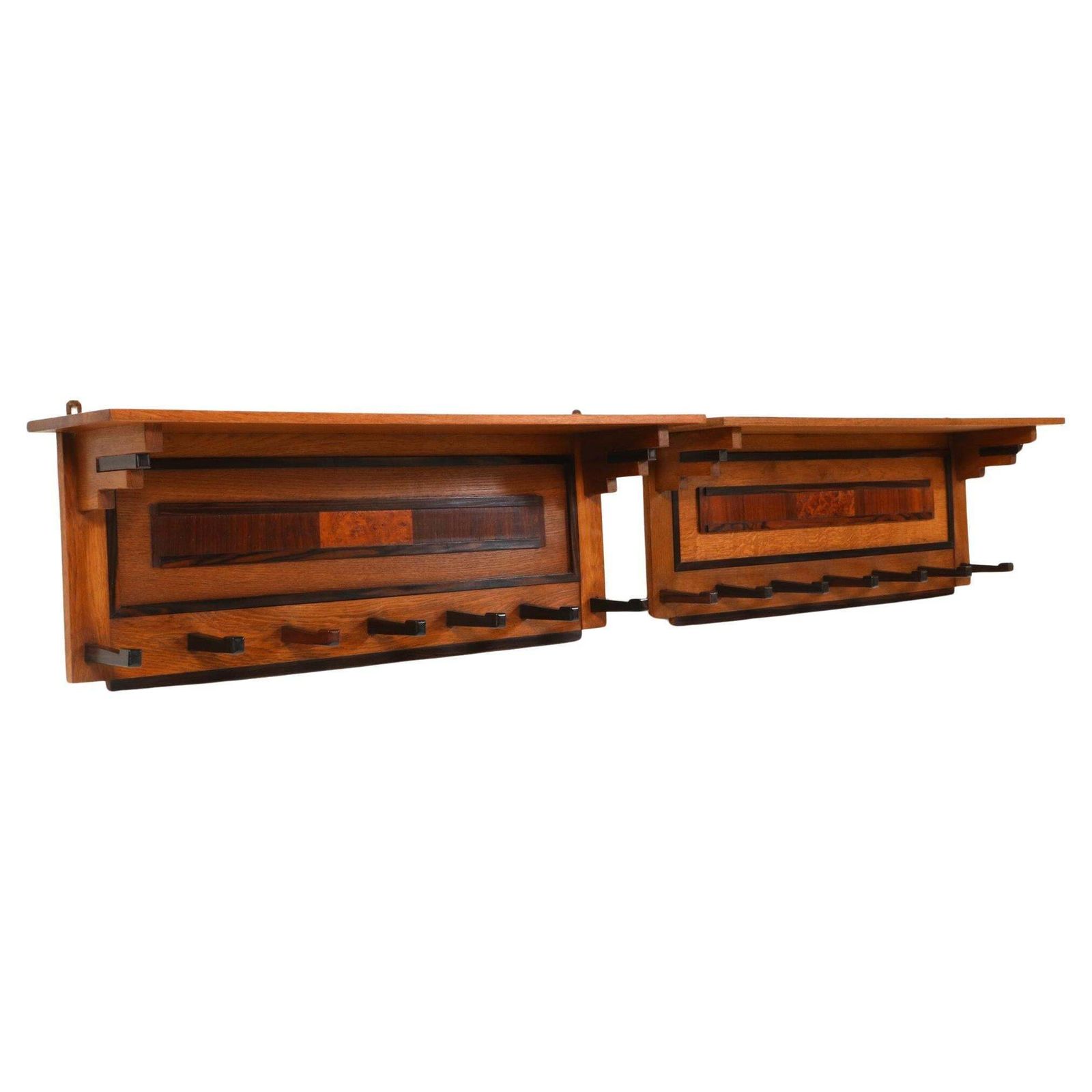 Two Oak Art Deco Modernist Coat Racks By P.E.L. Izeren For De Genneper Molen