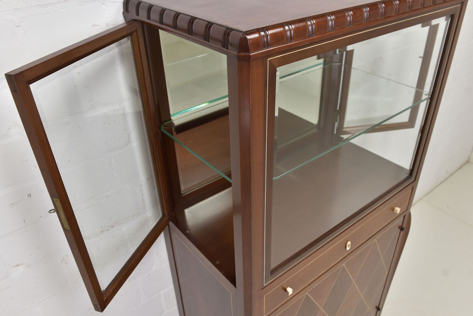 Antique! Narrow Display Cabinet Restored Art Deco Mahogany Display Cabinet Dining Room photo vinterior