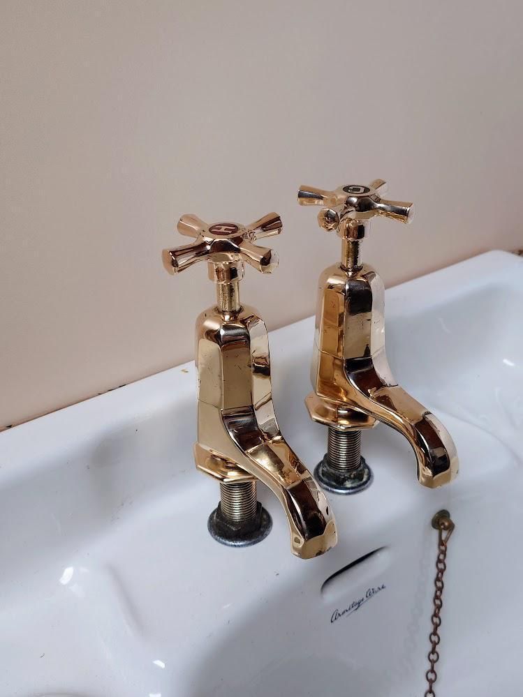 Original Art Deco Basin Taps, Polished Brass Taps, Antique Sink Faucets, Antique Bathroom Sink Taps, Overhauled And Ready To Fit