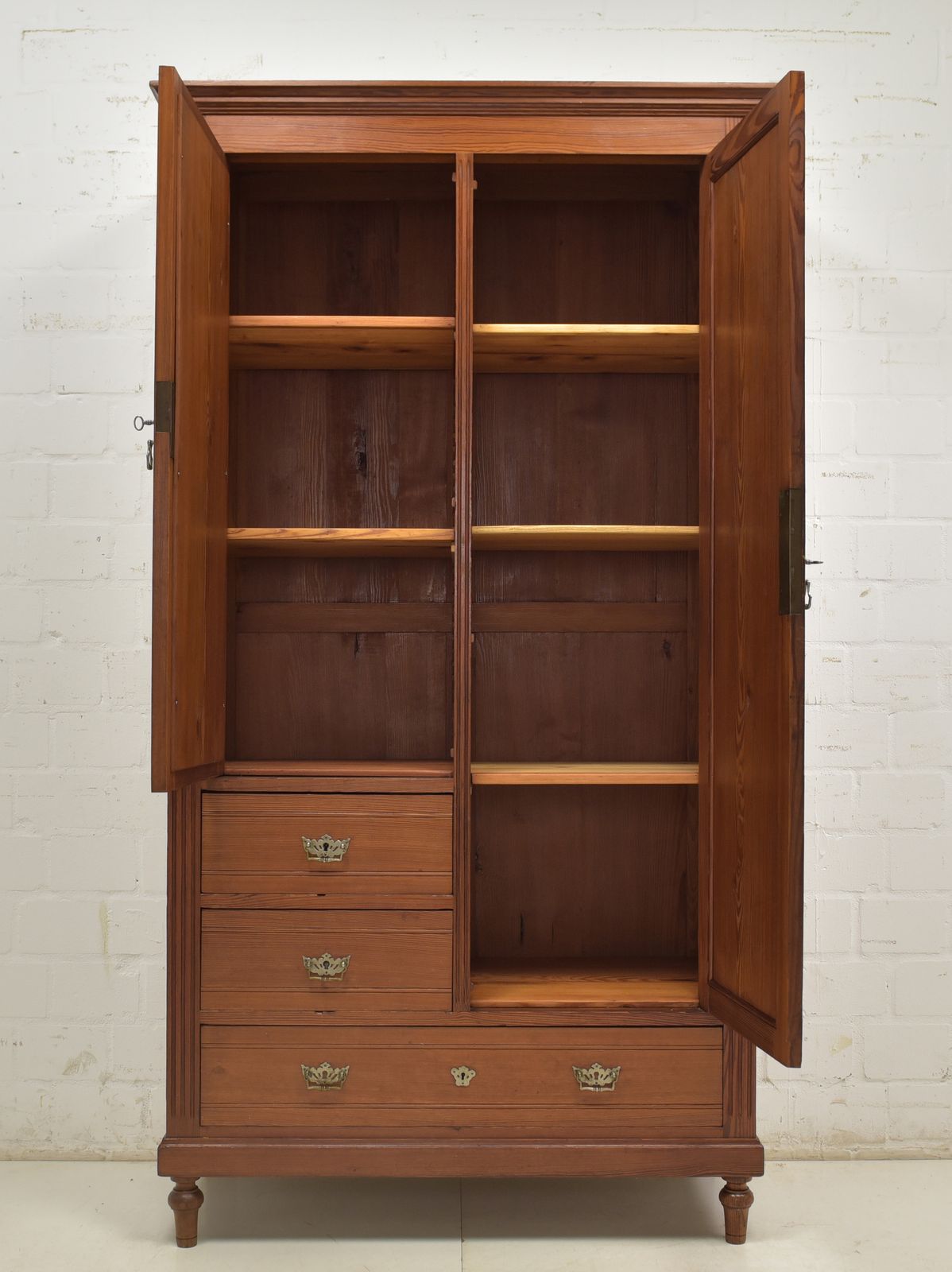 Antique! Narrow Hall Cupboard Restored Art Nouveau Pitch Pine Wardrobe photo for sale