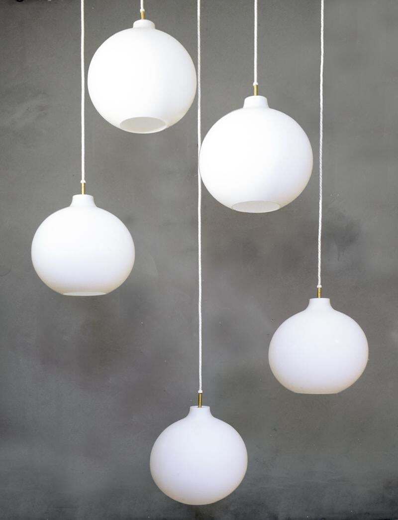 1970s Louis Poulsen Satellite Pendant Lamp Opaline Glass By Vilhelm Wohlert photo vinterior