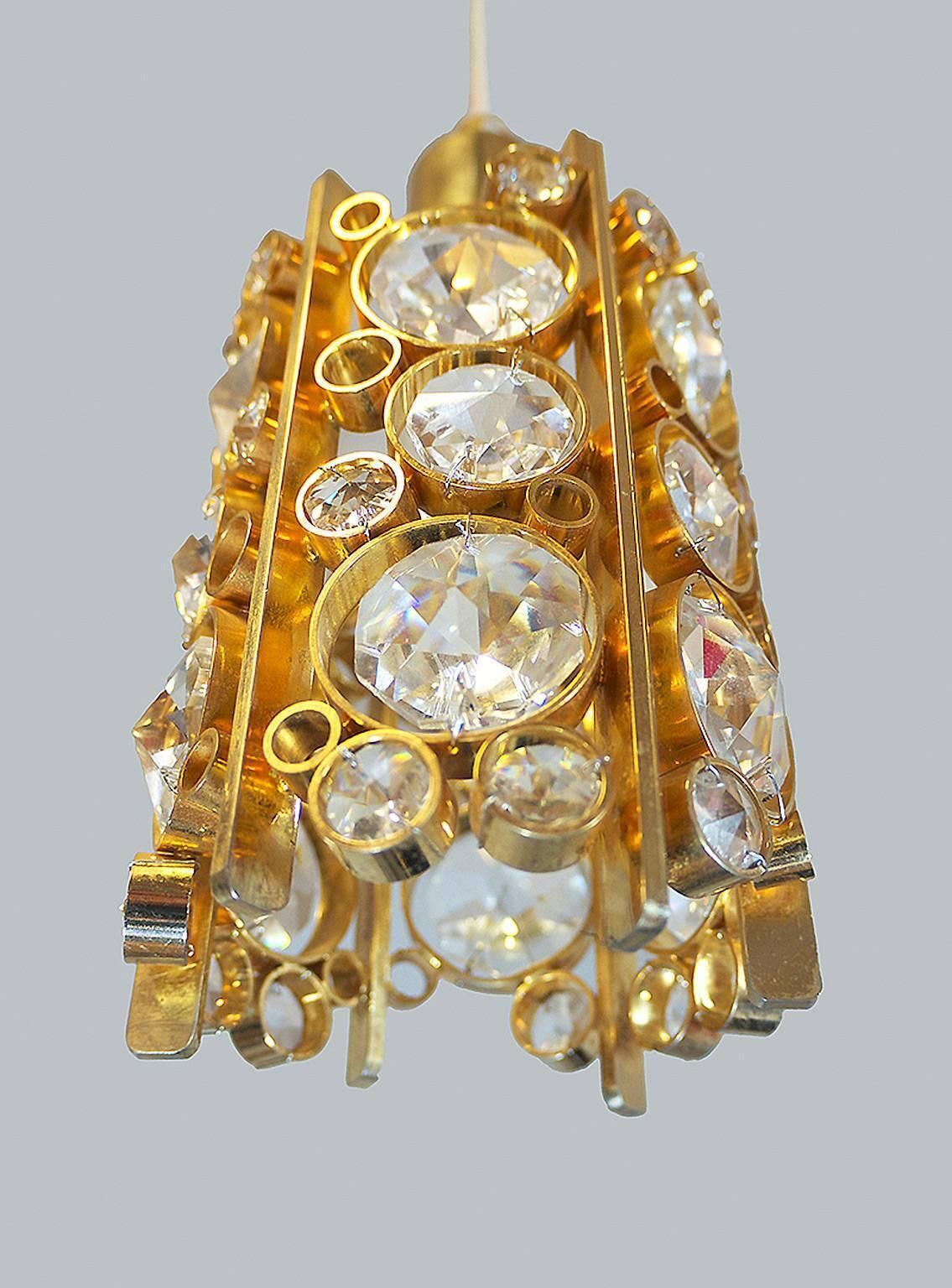 1960 Germany Palwa Petite Bubble Chandelier Crystal Glass & Gilt Brass photo for sale