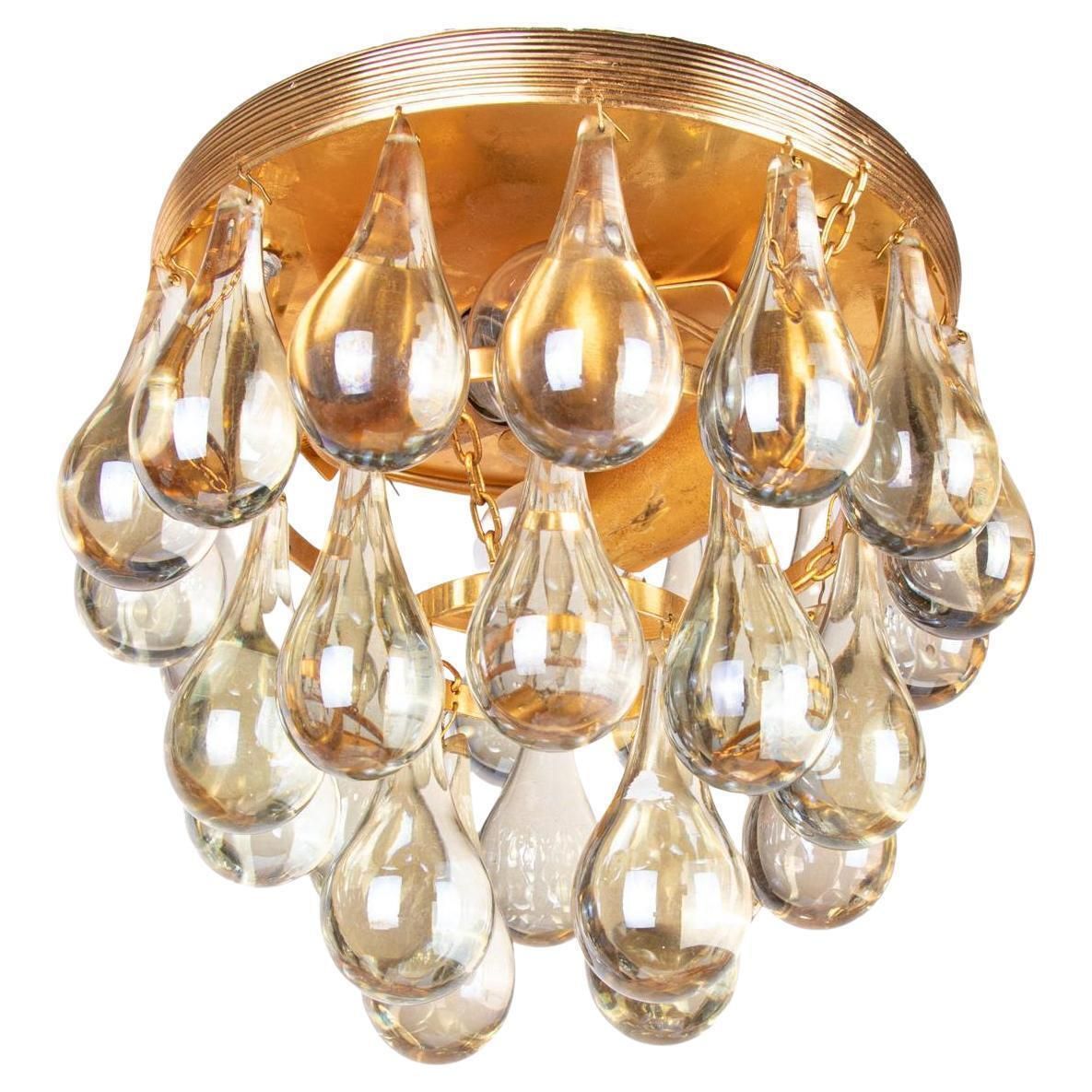 1 'Of 3' Small 1960 Germany Palwa Flush Mount Chandelier Murano Glass Tear Drop