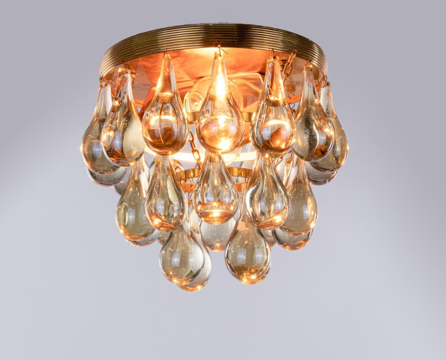 1 'Of 3' Small 1960 Germany Palwa Flush Mount Chandelier Murano Glass Tear Drop photo furniture