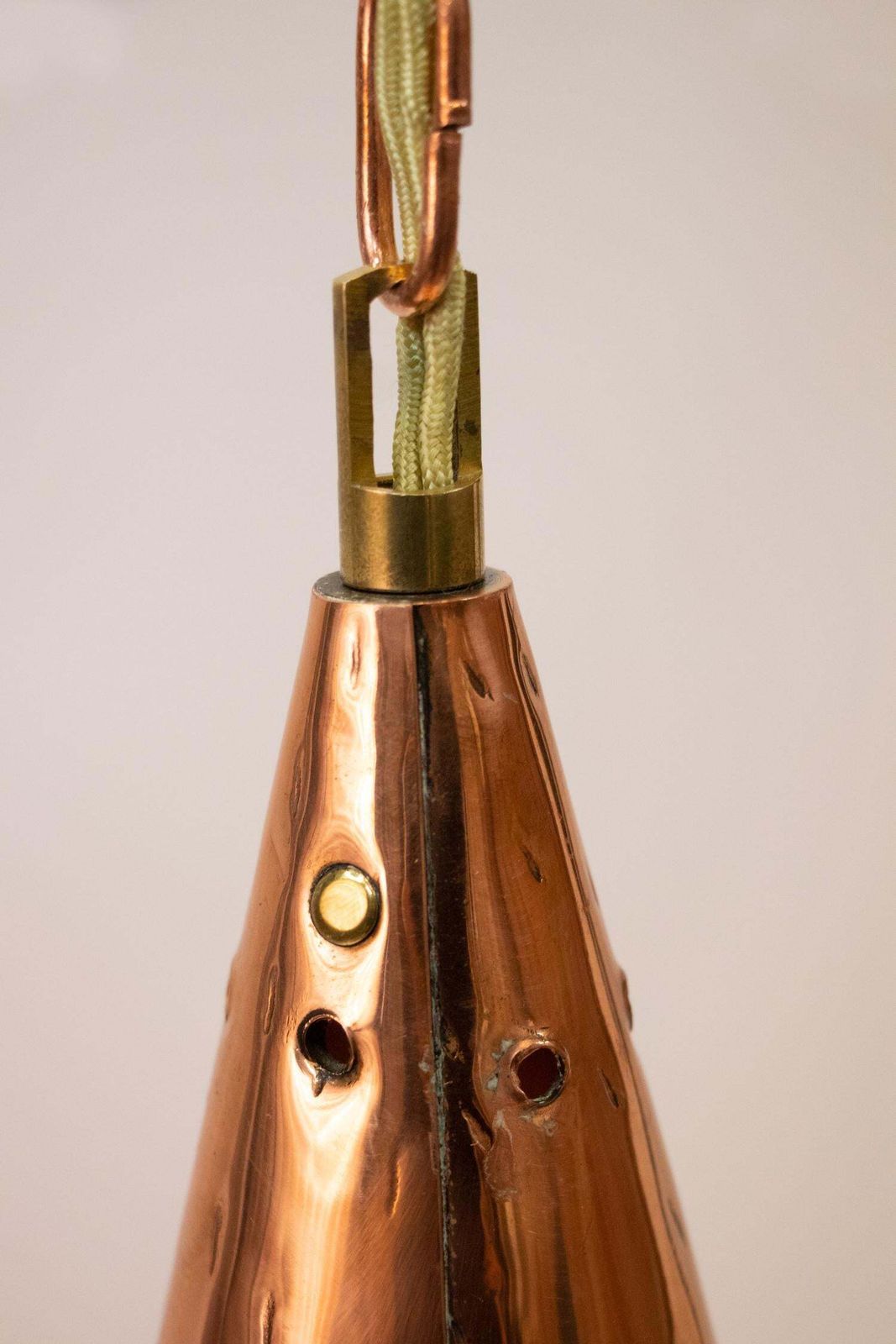 Lighting Pair Of Danish Hammered Copper Cone Pendant Lamps By E.S Horn Aalestrup, 1950s photo