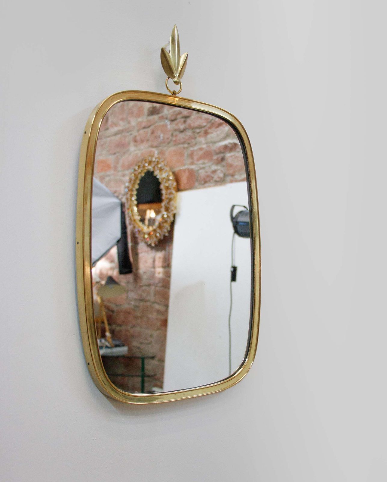 Mid Century Brass Wall Mirror By Vereinigte Werkstätten, Germany, Munich 1950s photo for sale
