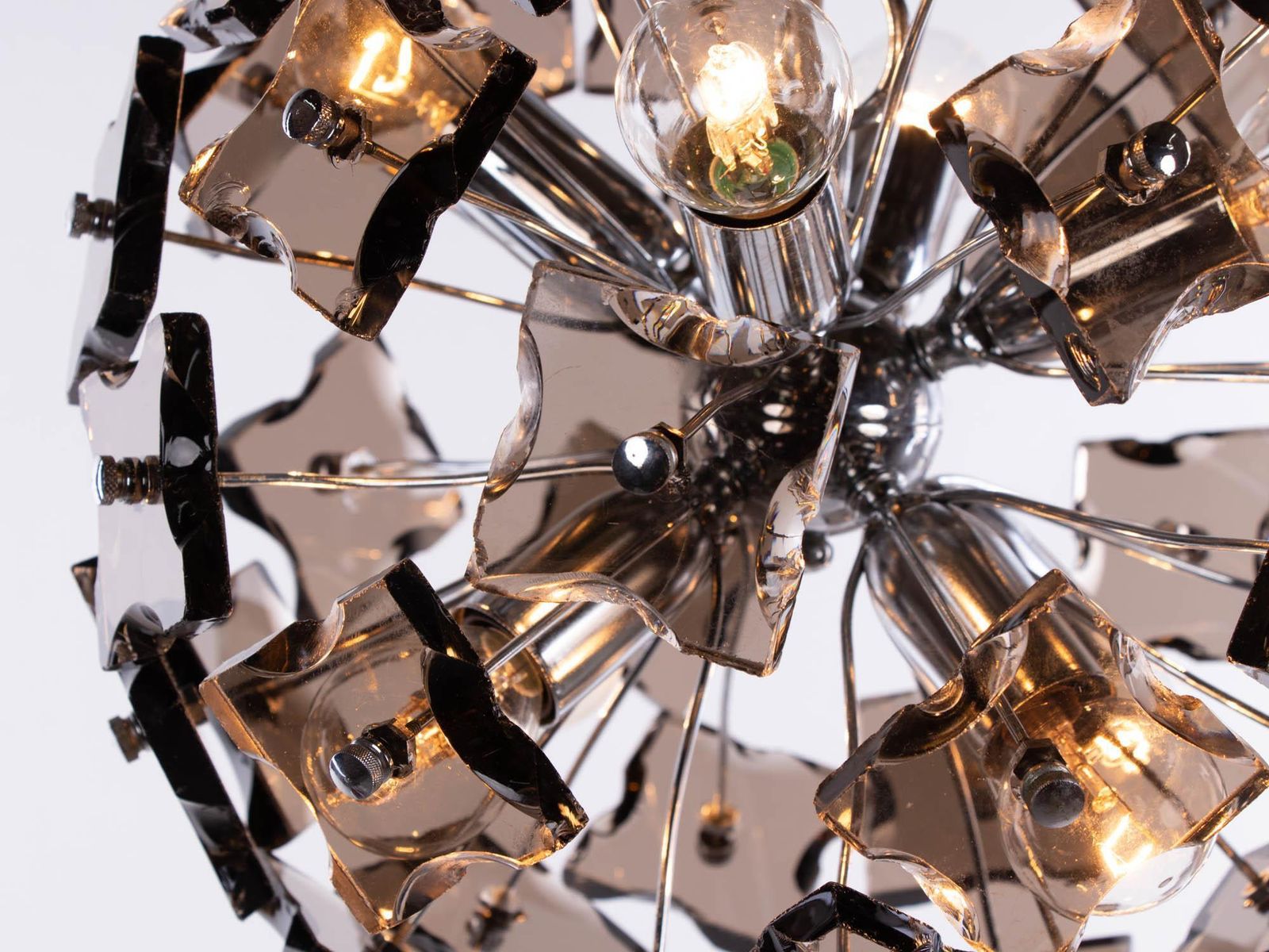 1 (Of 2) 1960 Italy Fontana Arte Sputnik Chandelier Smoked Murano Glass & Chrome photo buy