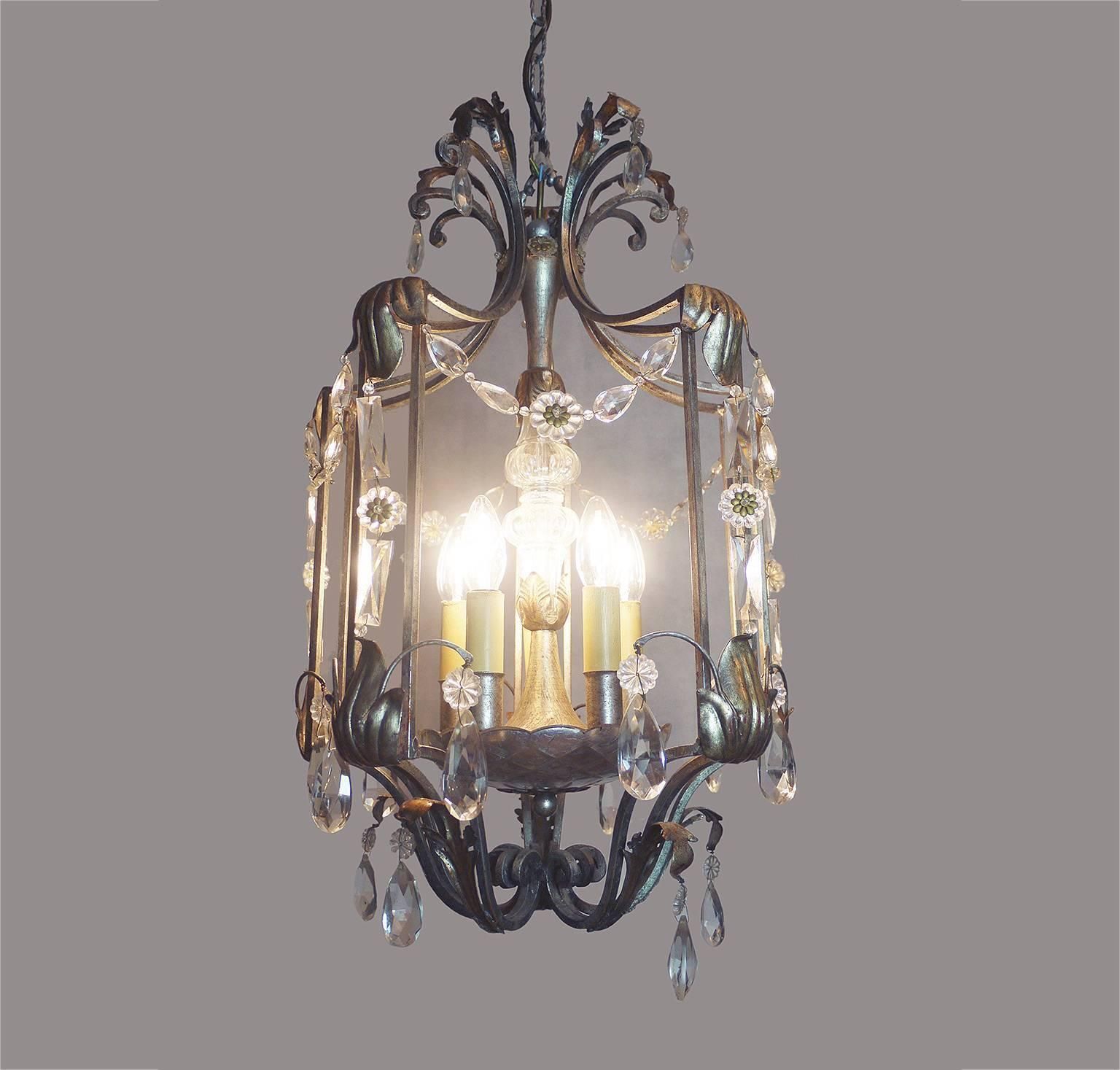 Florentine Chandelier Crystal And Wrought Iron Lantern By Bf Art, Italy photo furniture
