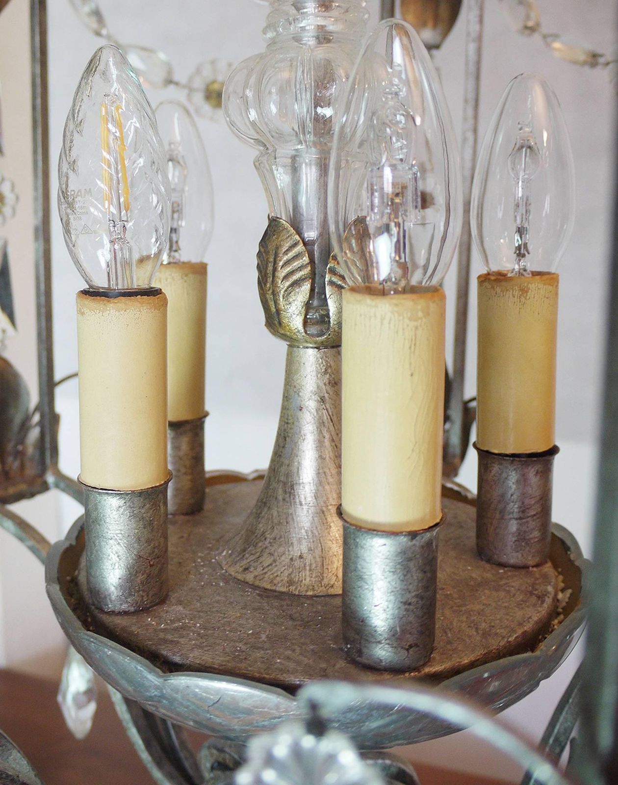 Florentine Chandelier Crystal And Wrought Iron Lantern By Bf Art, Italy photo vintage