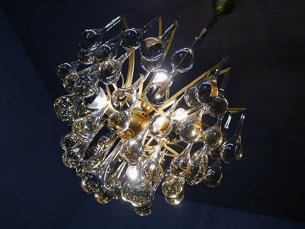 1 'Of 2' 1970 Germany Palwa Tear Drop Chandelier Murano Glass And Brass photo furniture