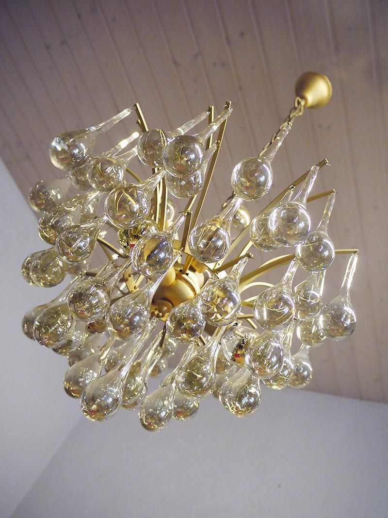1 'Of 2' 1970 Germany Palwa Tear Drop Chandelier Murano Glass And Brass photo 2281.0