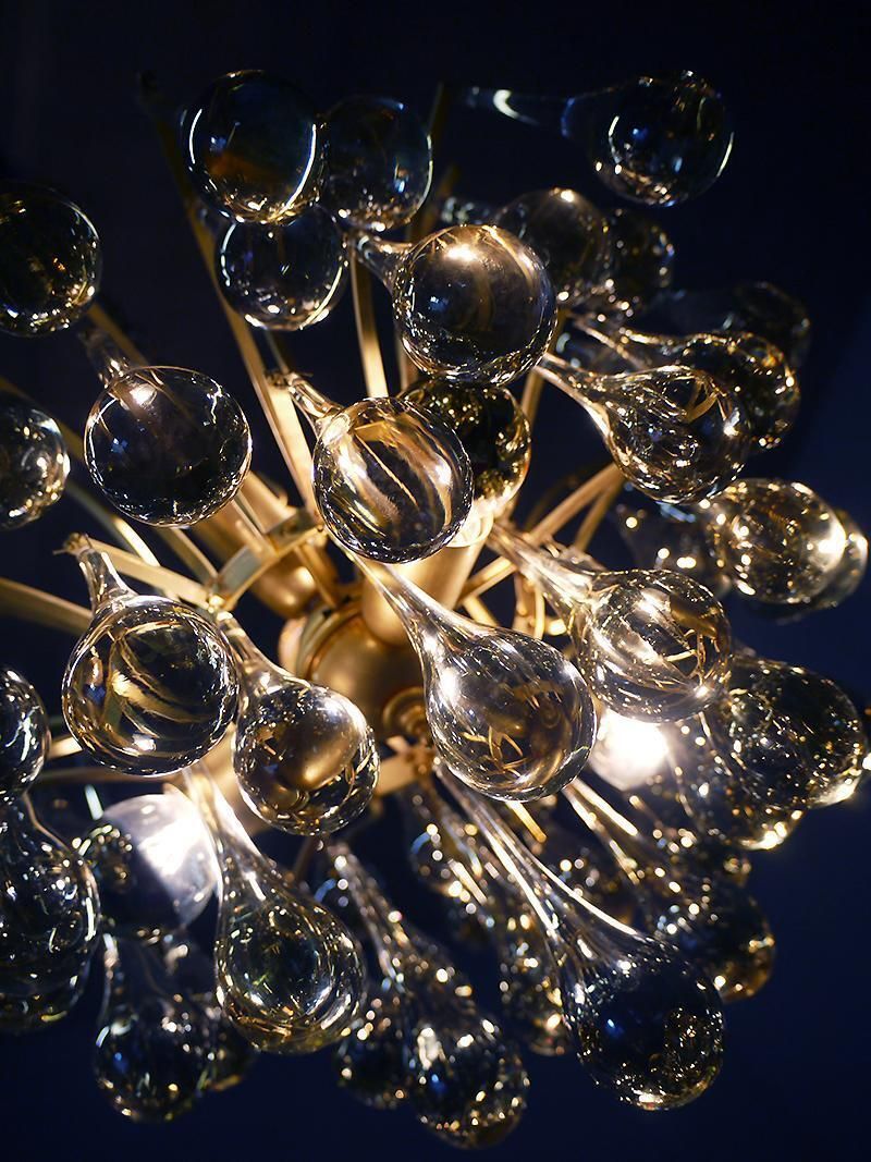 1 'Of 2' 1970 Germany Palwa Tear Drop Chandelier Murano Glass And Brass photo vinterior