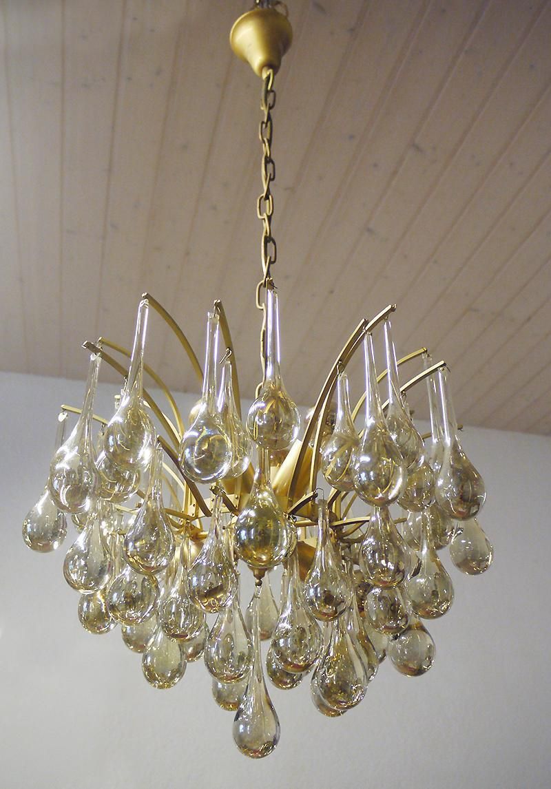2281.0 1 'Of 2' 1970 Germany Palwa Tear Drop Chandelier Murano Glass And Brass photo