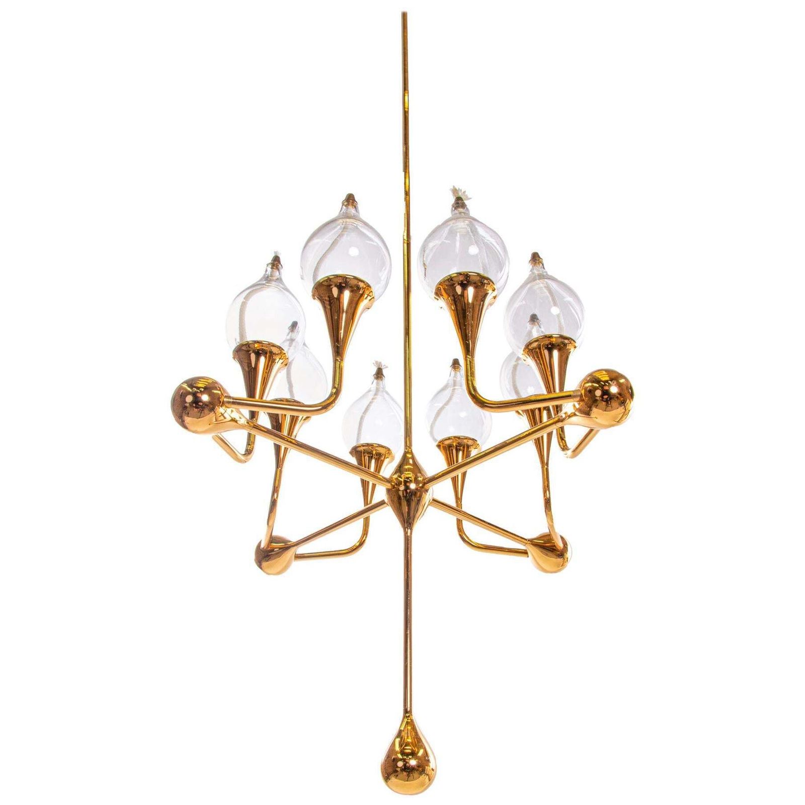 Mid Century Gold Plated Oil Candelabra Chandelier By Freddie Andersen, 1970s
