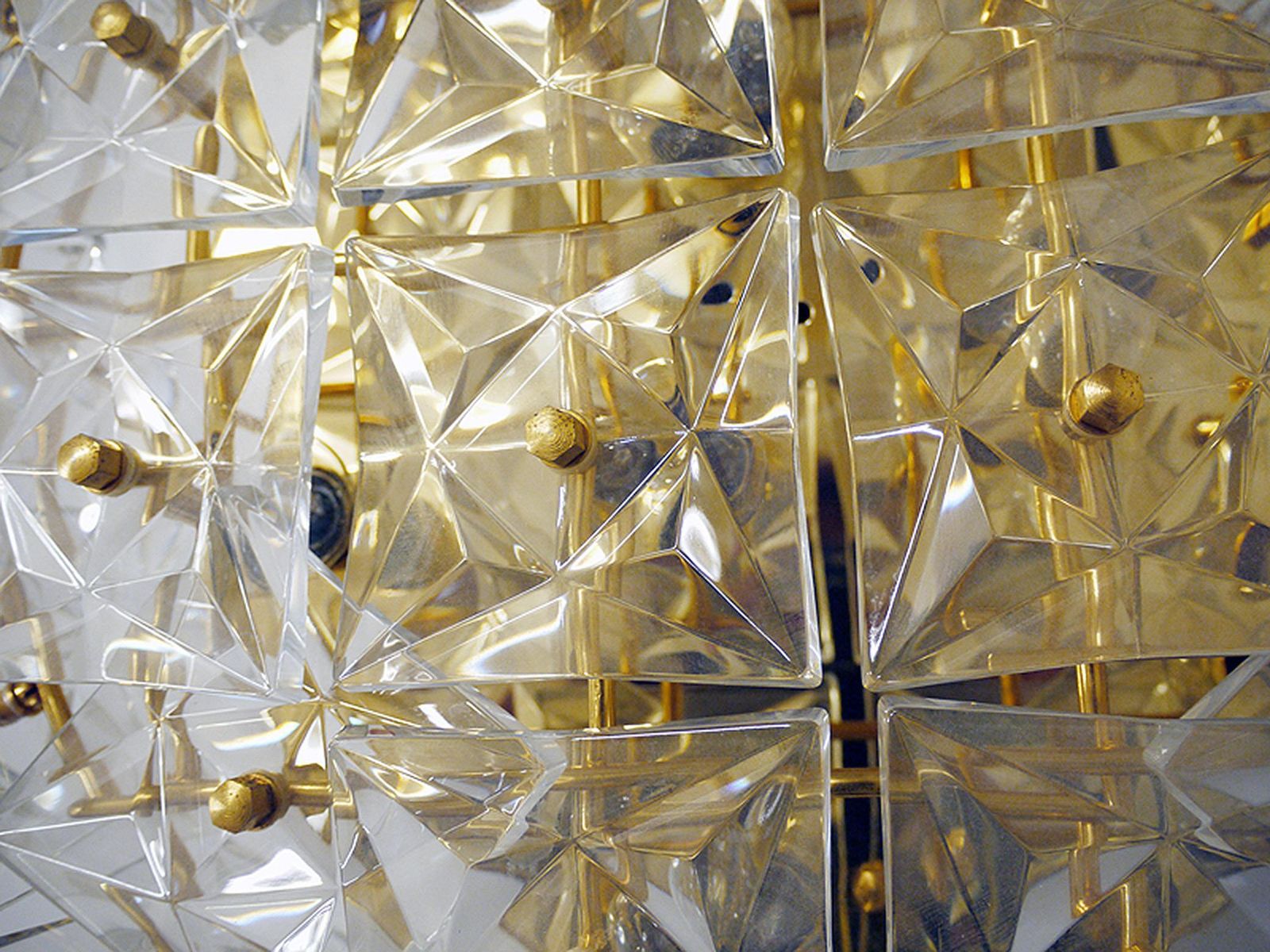 1960 Germany Kinkeldey Large Flush Mount Chandelier Gold Plated Brass & Crystal photo 1933.0