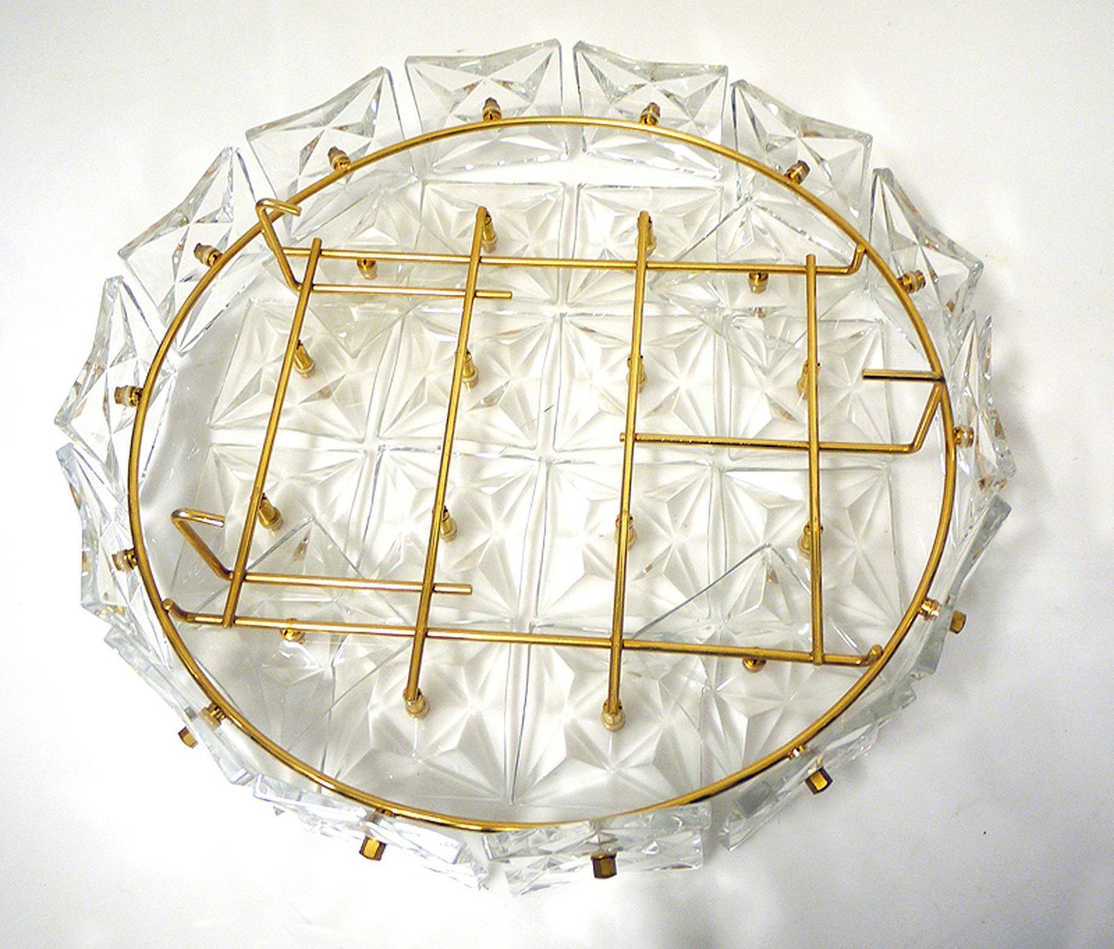 1960 Germany Kinkeldey Large Flush Mount Chandelier Gold Plated Brass & Crystal photo vinterior