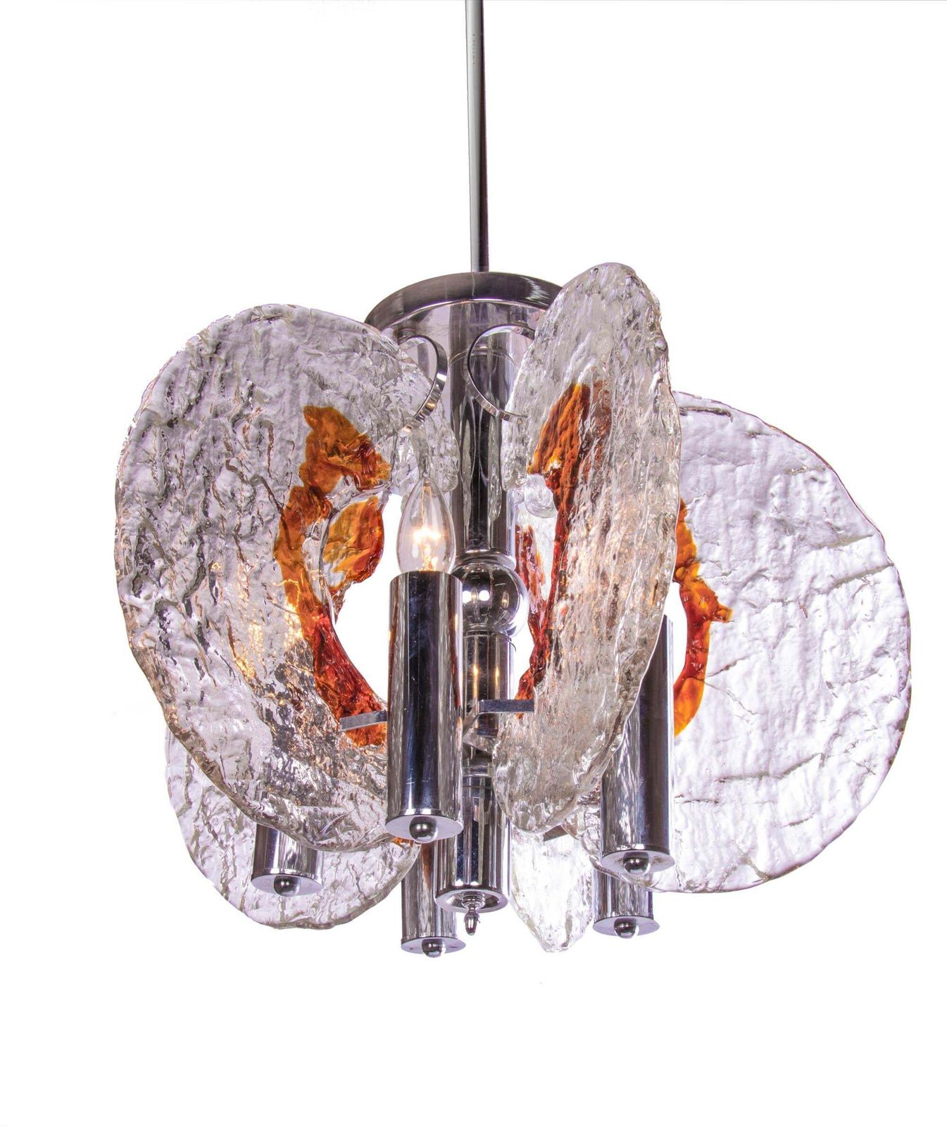 1960 Italy Mazzega Pendant Lamp Murano Glass & Chrome By Carlo Nason photo furniture