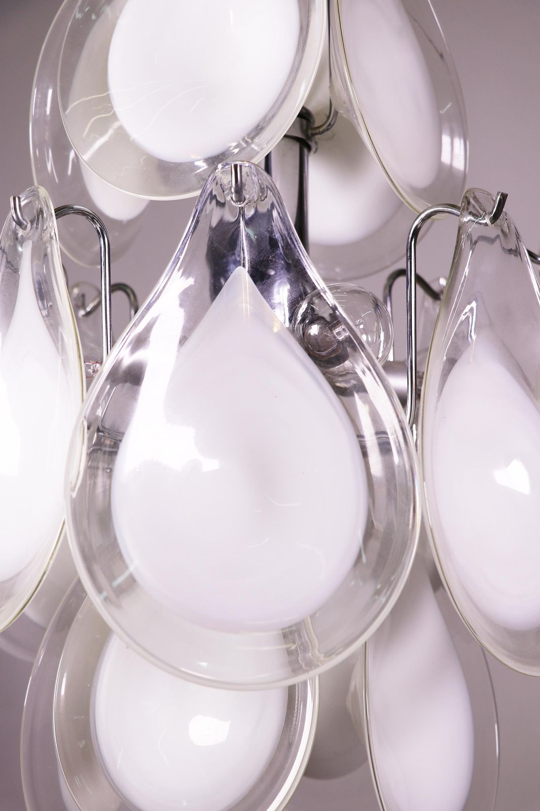 1960 Italy Vistosi Pendant Lamp Murano Glass Petals & Chrome By Gino Vistosi photo furniture