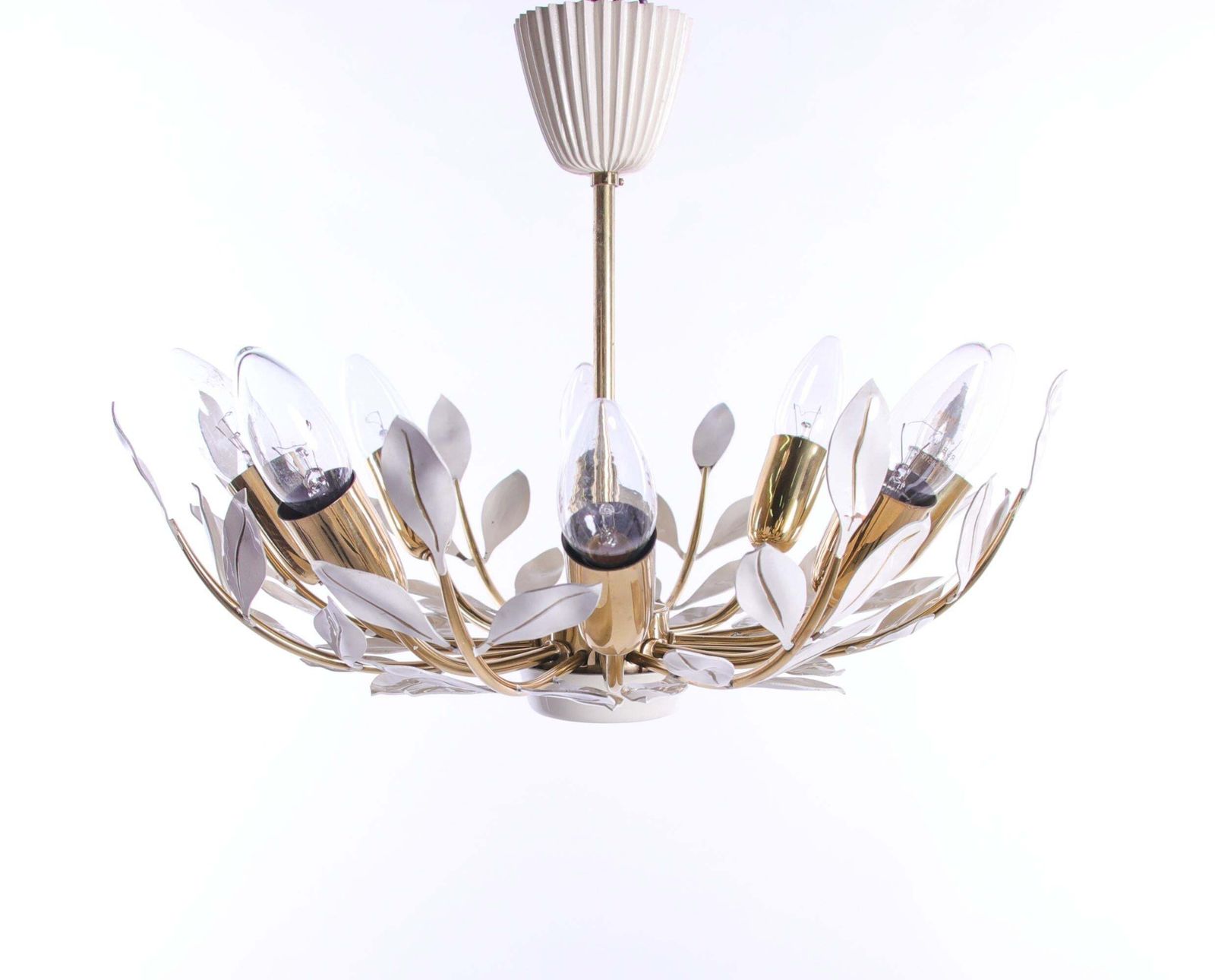 Elegant Floral Ceiling Lamp By Vereinigte Werkstätten, Germany, Munich 1950s photo Lighting