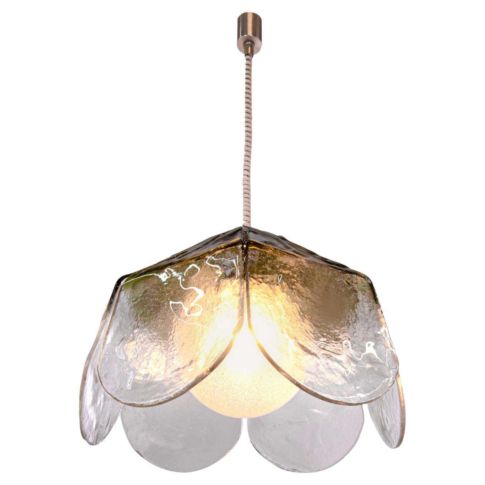 Mazzega Tulip Pendant Lamp Green & Clear Murano Glass By Carlo Nason Italy 1960s photo for sale