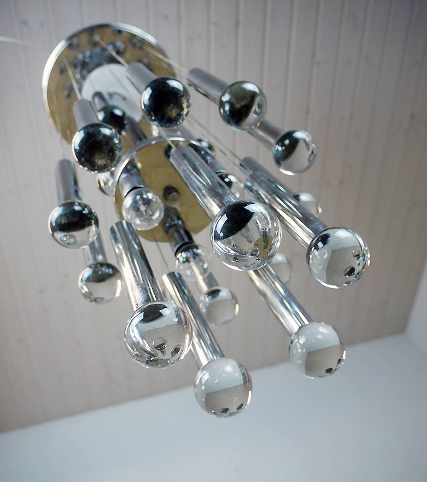 1970 Italy Gaetano Sciolari Sputnik Cascade Chandelier Crystal Balls & Chrome photo 2126.0