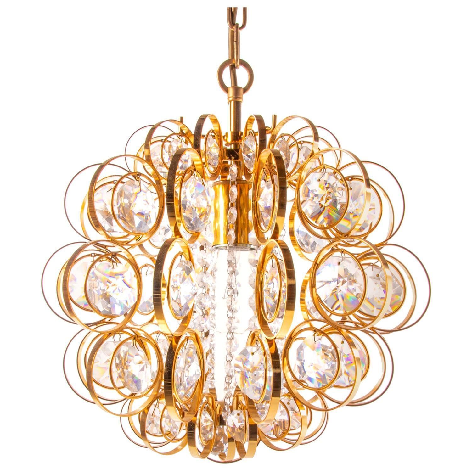 1960 Germany Palwa Orbit Chandelier Crystal & Gilt Brass By Gaetano Sciolari