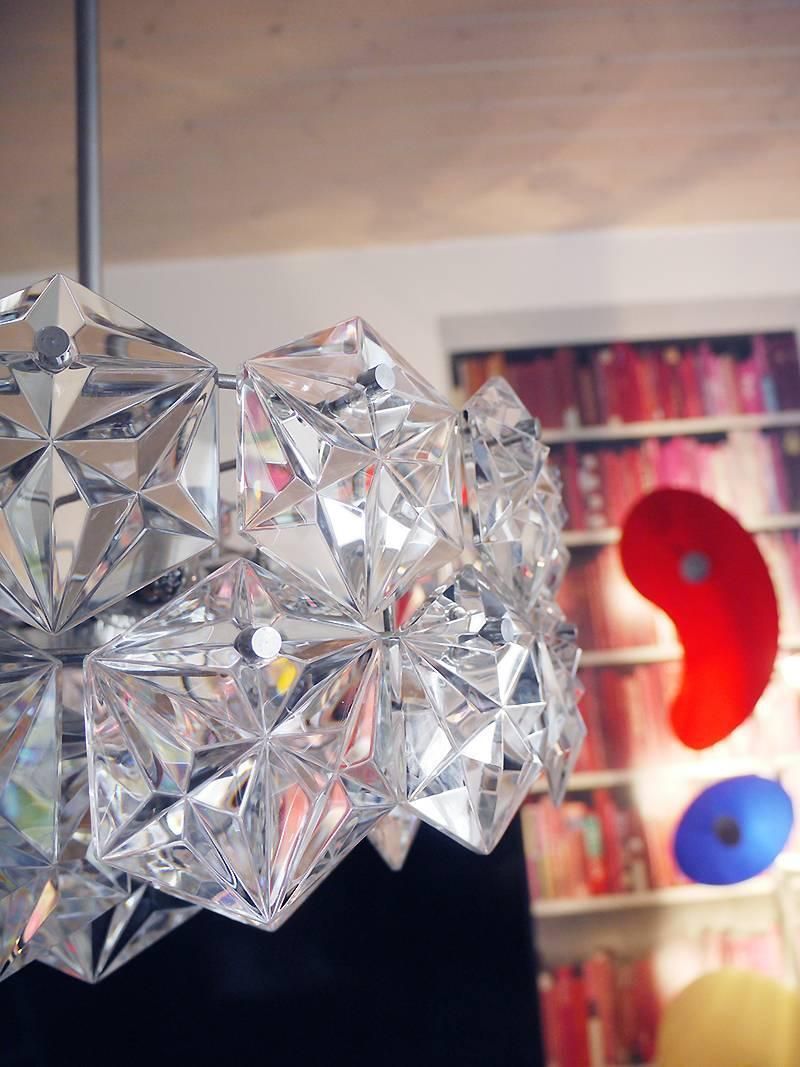 Starburst 18" Kinkeldey Chandelier Crystals & Chromed Brass, Germany 1960s photo vinterior