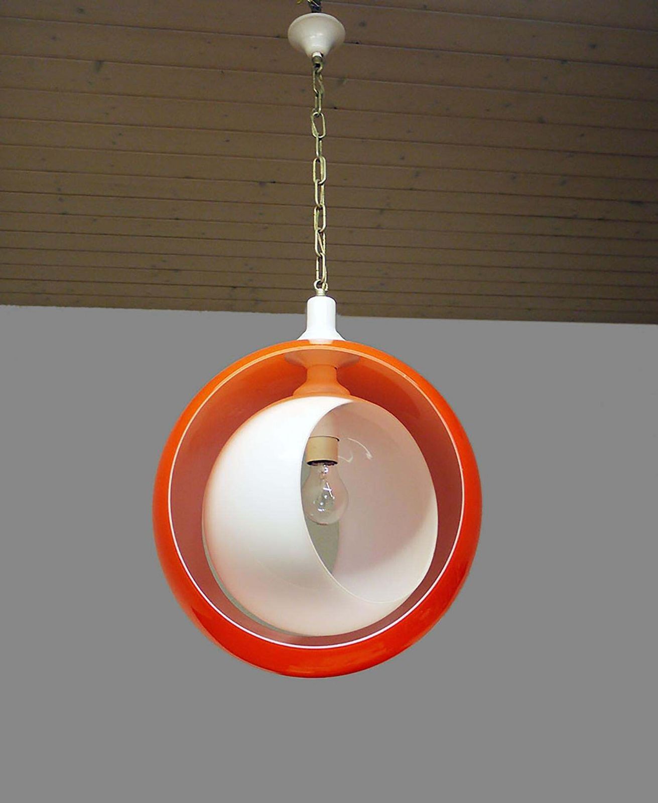Murano Moon Pendant Lamp Orange & White Glass By Carlo Nason For Mazzega 1960s photo buy