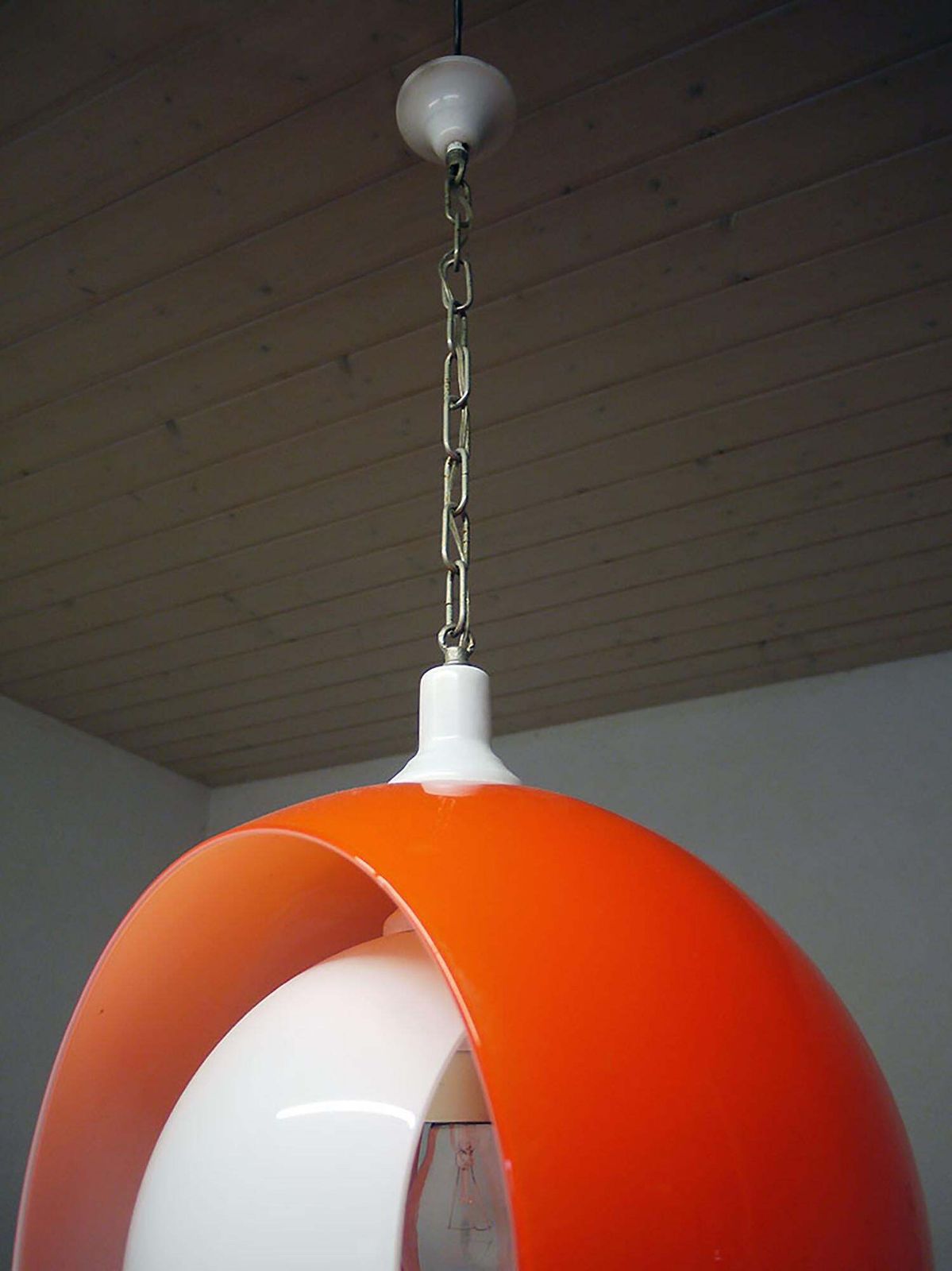 photo furniture Murano Moon Pendant Lamp Orange & White Glass By Carlo Nason For Mazzega 1960s