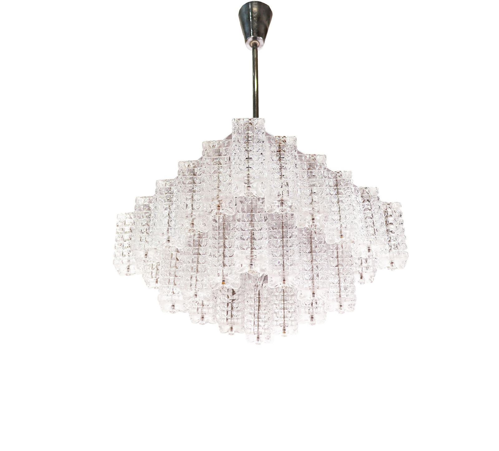 Square Chandelier Glass & Chrome By Austrolux, Vienna, 1960s photo for sale