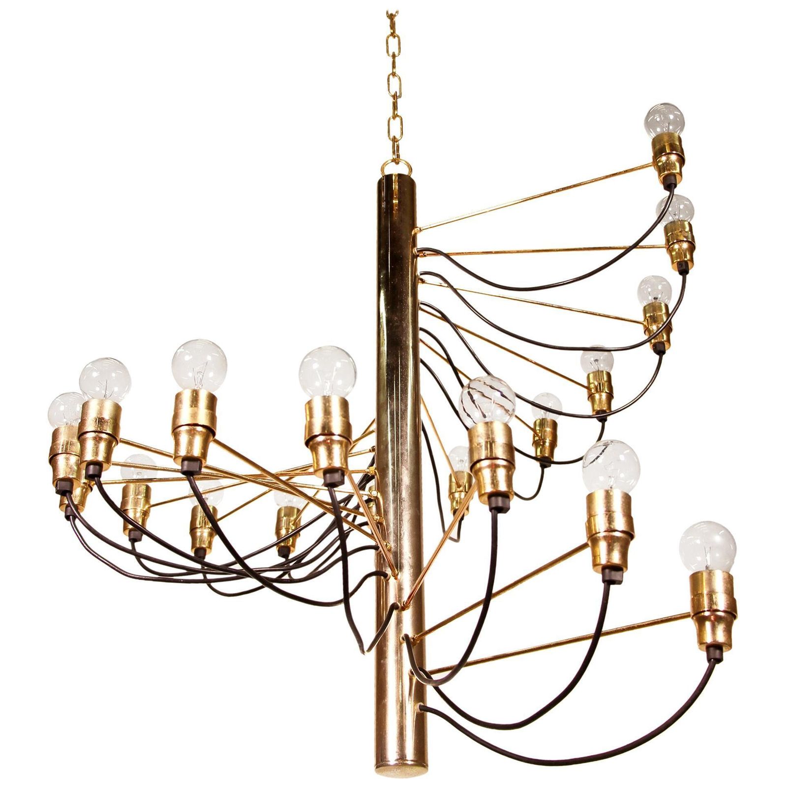 Spiral Brass Chandelier Designed In Italy By Gino Sarfatti, 1950s