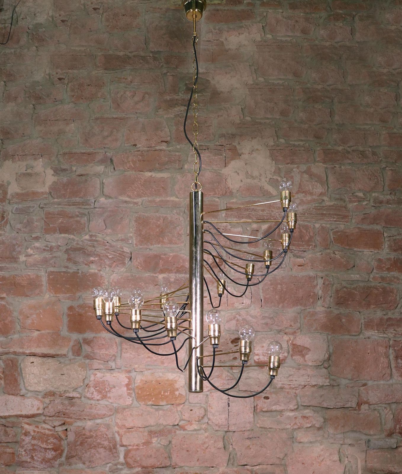 Spiral Brass Chandelier Designed In Italy By Gino Sarfatti, 1950s photo Lighting