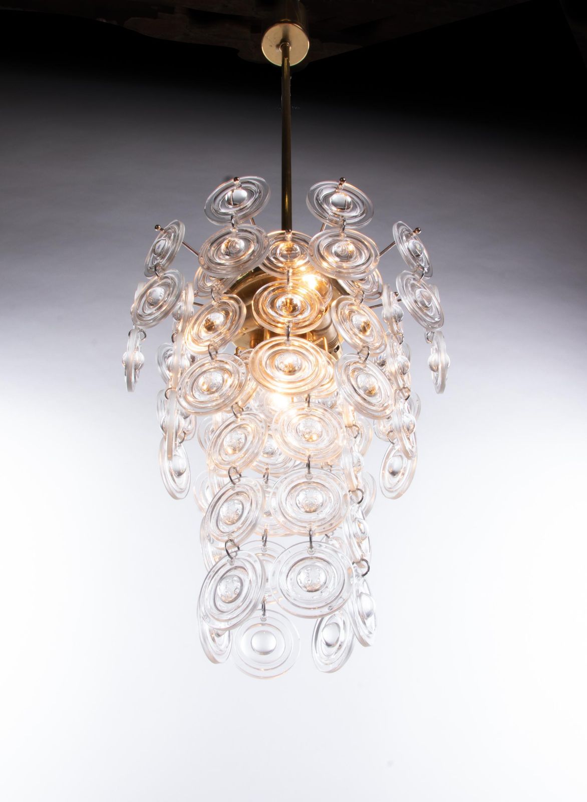 1960 Italy Gaetano Sciolari Chandelier Crystal Lens & Brass photo vinterior