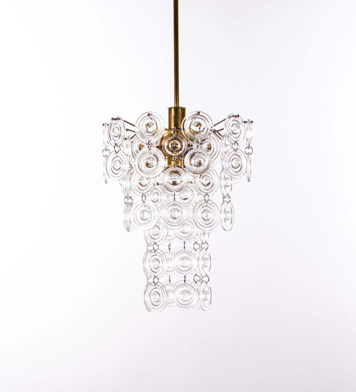 Lighting 1960 Italy Gaetano Sciolari Chandelier Crystal Lens & Brass photo
