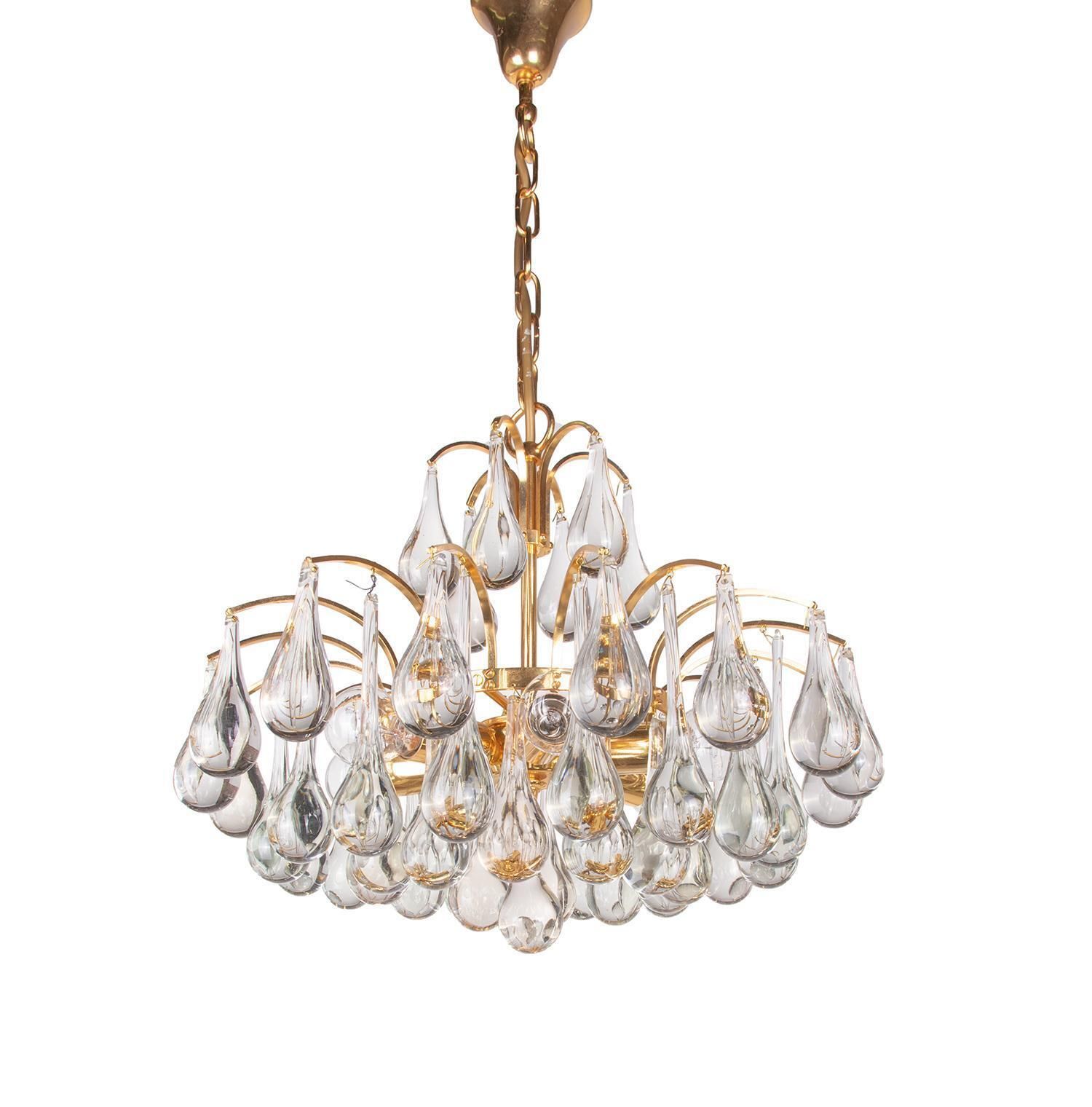 Palwa Teardrops Chandelier Murano Glass  & Gilt Brass, Germany, 1960s photo furniture