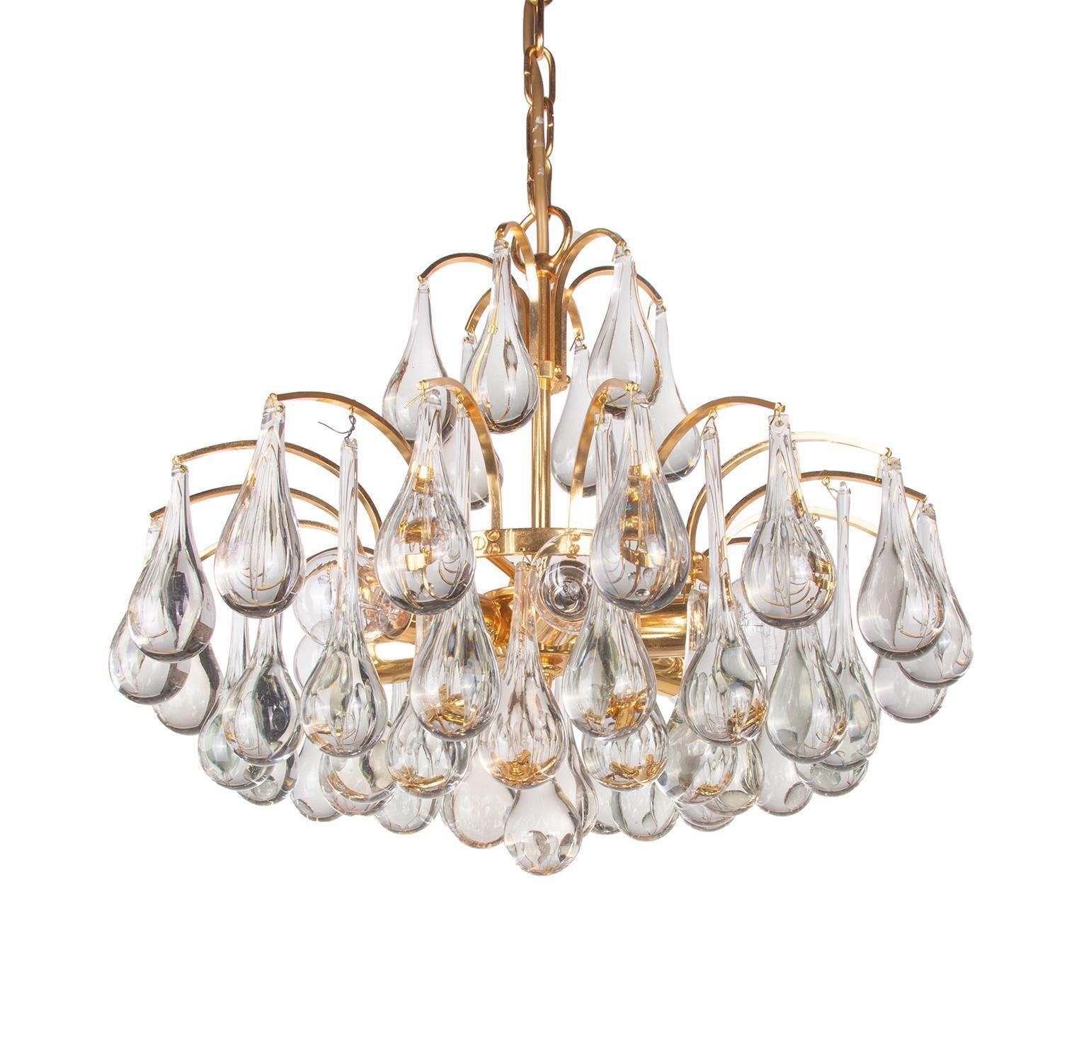 photo for sale Palwa Teardrops Chandelier Murano Glass  & Gilt Brass, Germany, 1960s