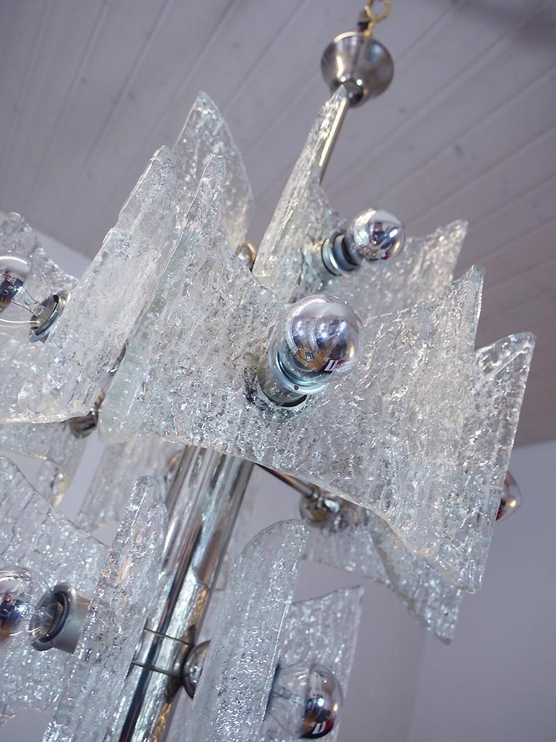 Frosted Murano Chandelier Glass & Chrome By Kaiser, Germany 1960s photo vinterior