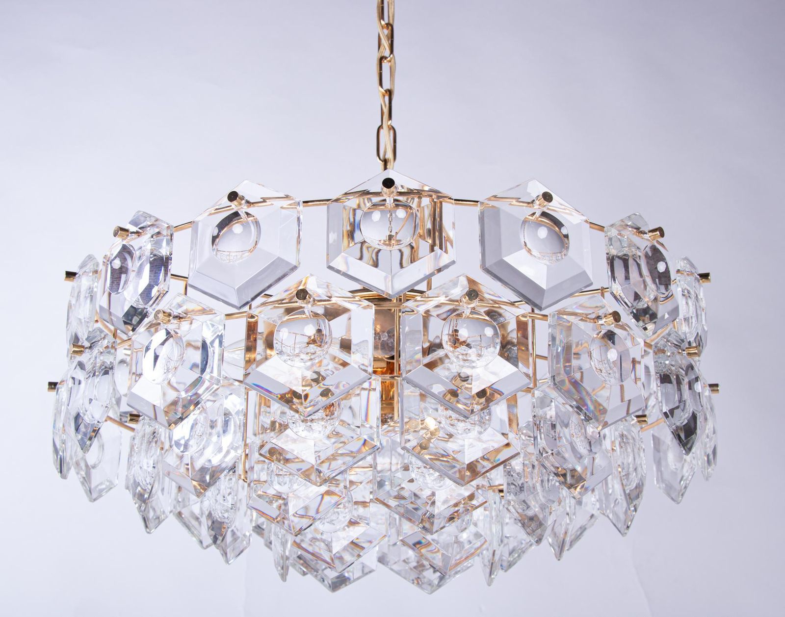 Gold Plated Kinkeldey Lens Chandelier Crystal & Brass, Germany, 1960s photo vintage