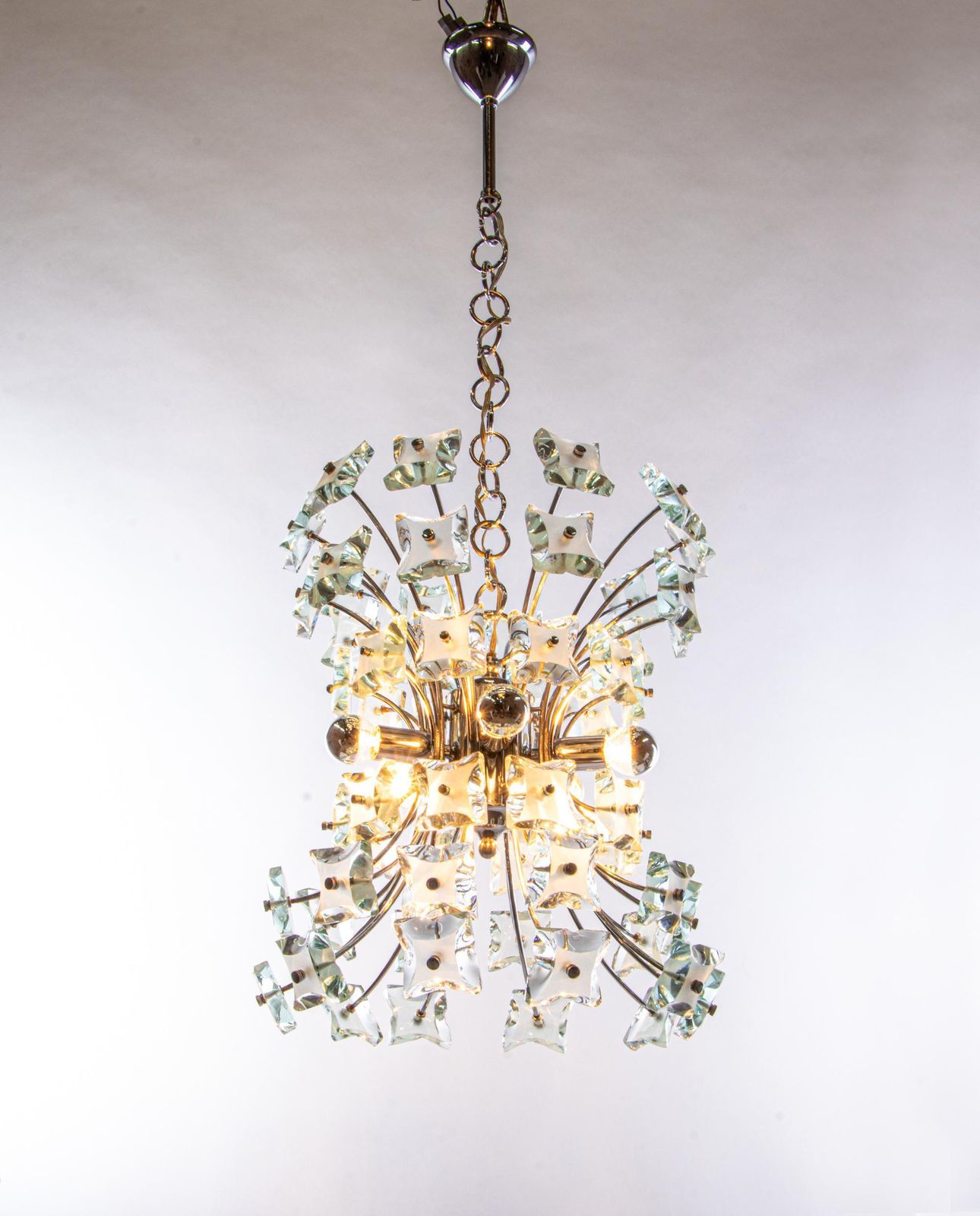 1970 Italy Fontana Arte Sputnik Chandelier Turquoise Glass & Chrome photo 2513.0