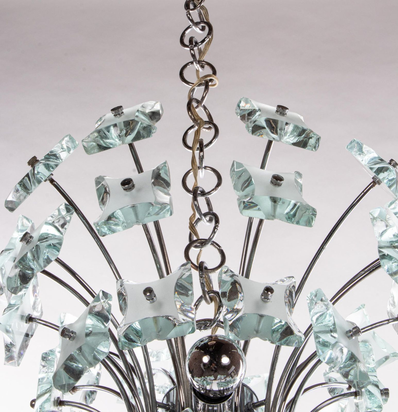 photo furniture 1970 Italy Fontana Arte Sputnik Chandelier Turquoise Glass & Chrome