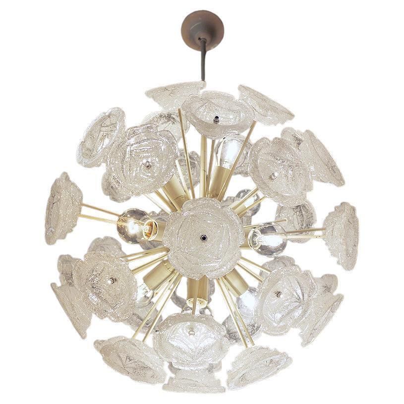 1960s German Sputnik Chandelier White Murano Glass Roses On An Enameled Frame
