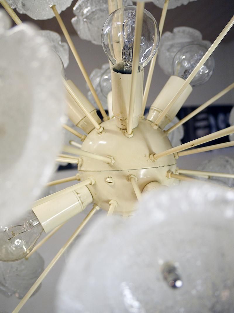 1960s German Sputnik Chandelier White Murano Glass Roses On An Enameled Frame photo vintage