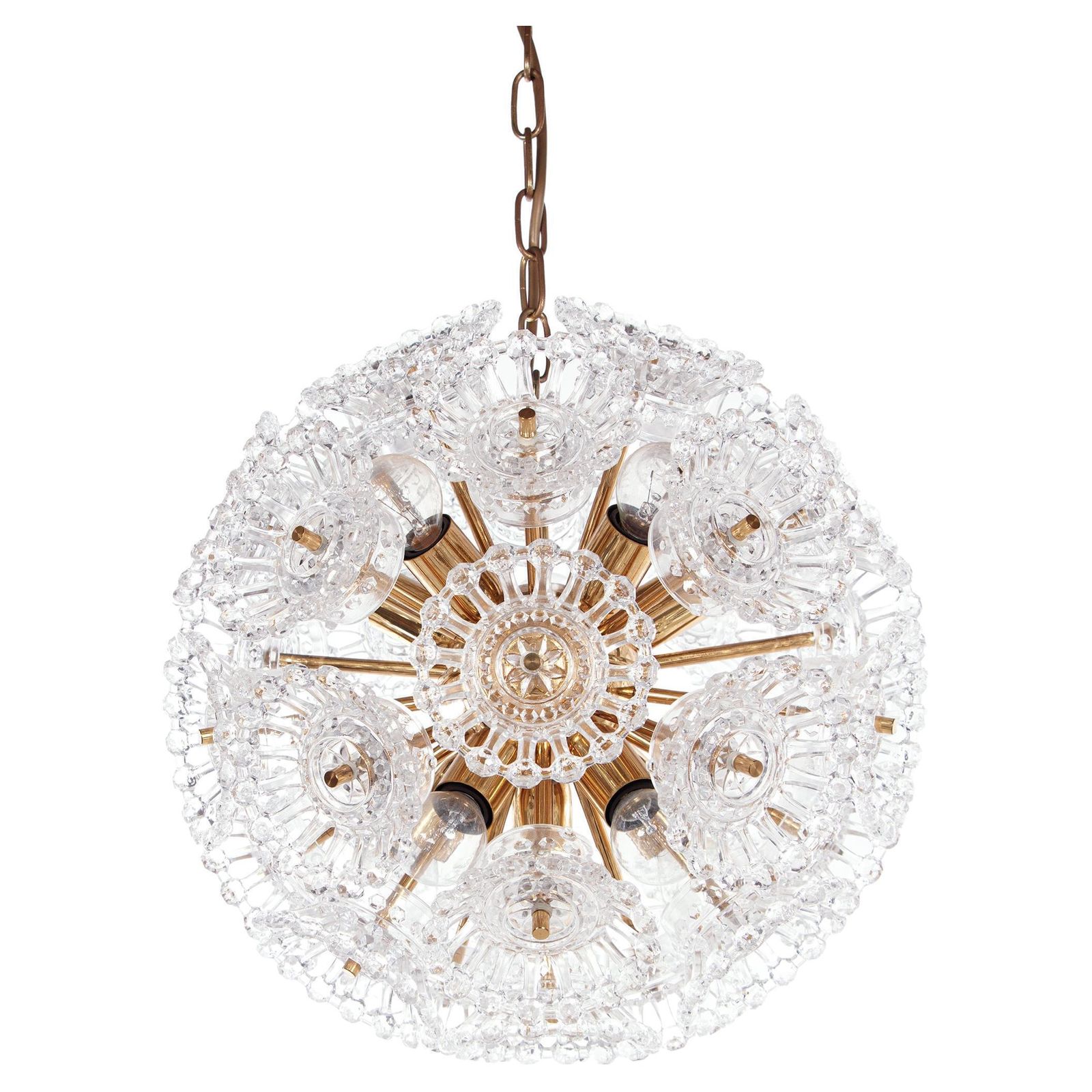 Sputnik Murano Chandelier Glass & Brass By Venini Attr. 1960s