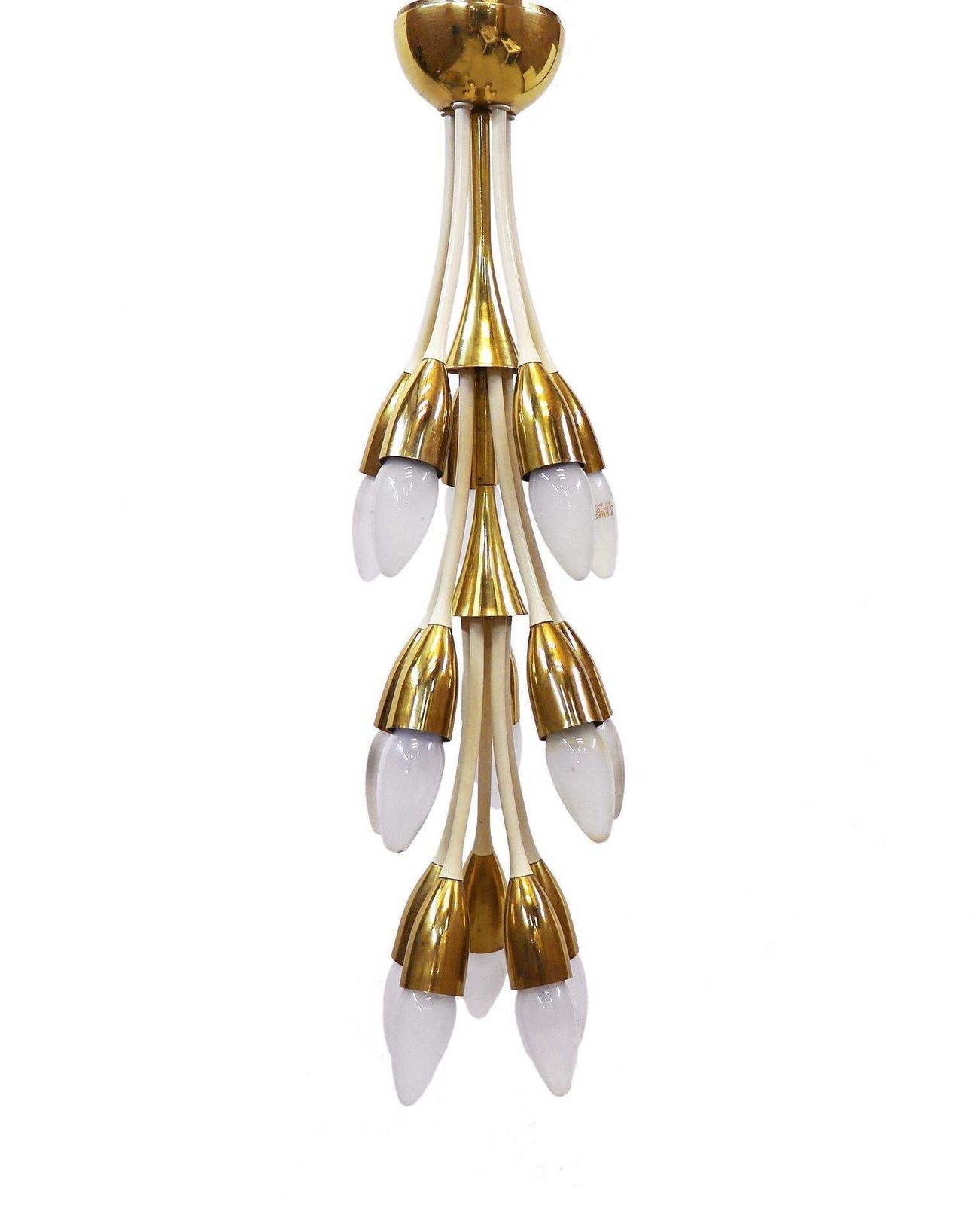 1950s Sputnik Enamel Brass Chandelier By Vereinigte Werkstätten, Munich, Germany photo for sale