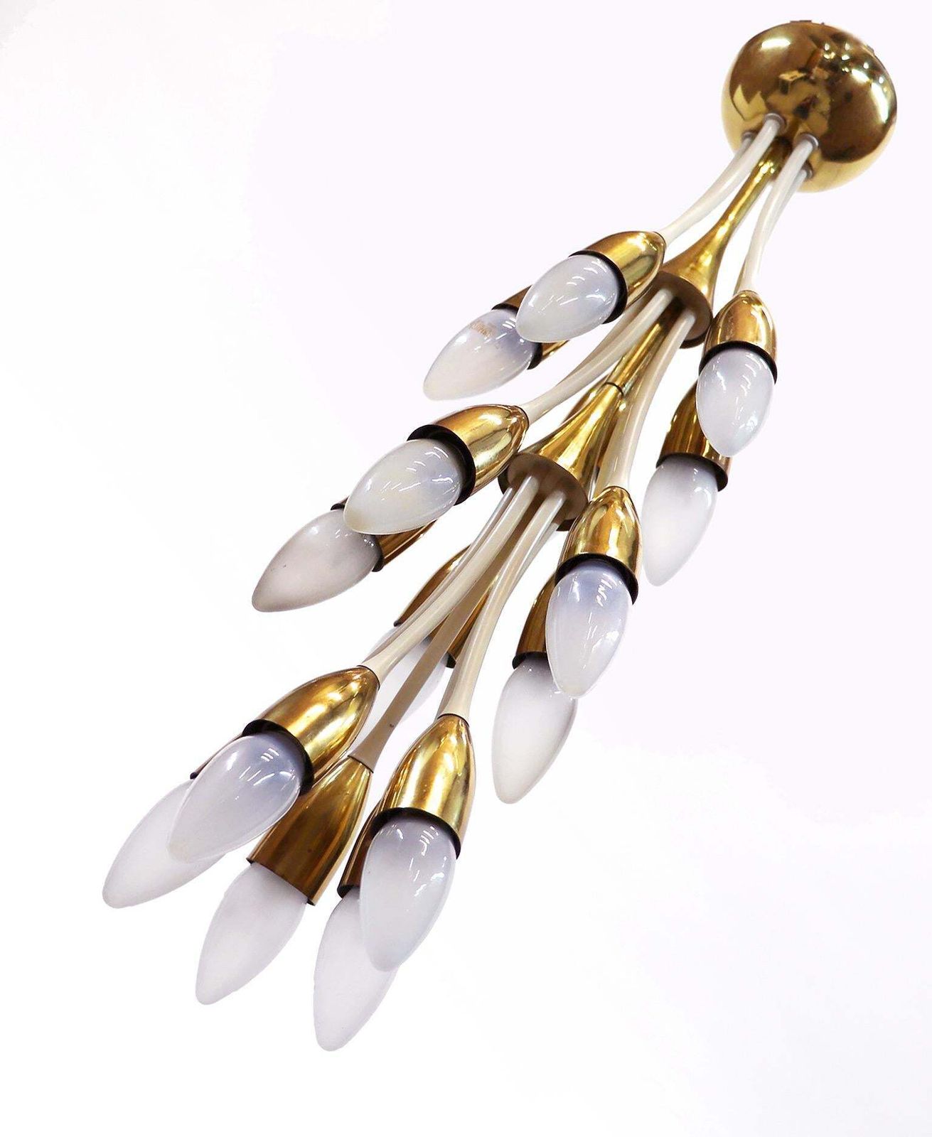 1950s Sputnik Enamel Brass Chandelier By Vereinigte Werkstätten, Munich, Germany photo Lighting